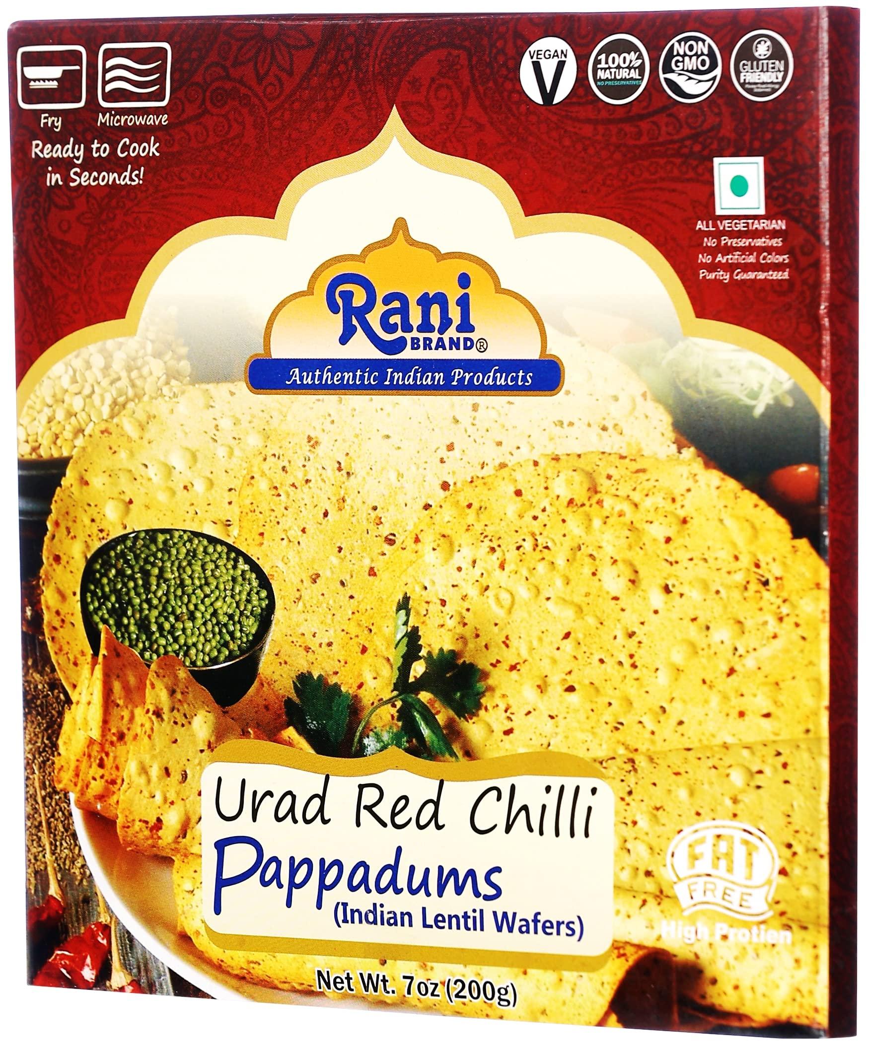 Rani Brand Authentic Indian Products Rani Pappadums (Indian Lentil Wafer Snack) Red Chilli Papad 7oz (200g) Approximately 15pc, 7 inches ~ All Natural | Gluten Friendly | NON-GMO | Vegan | Indian Origin