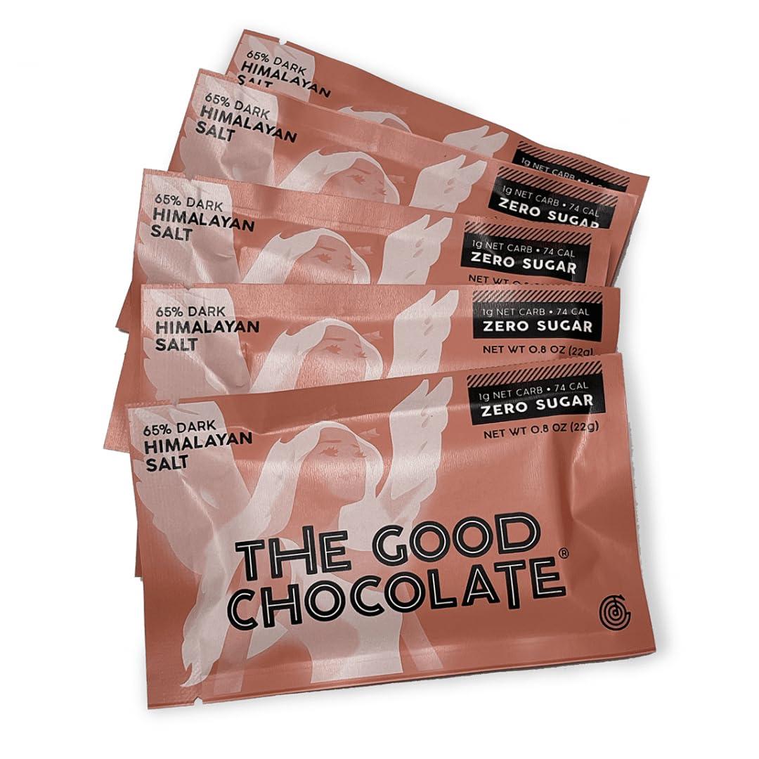 THE GOOD CHOCOLATE THE GOOD CHOCOLATE - Mini Himalayan Salt Chocolate Bars with Zero Sugar & Lower Net Carb - Keto Chocolate Bar Offers Lower Calorie Chocolate Candy - All Natural Non-GMO (Pack of 10)