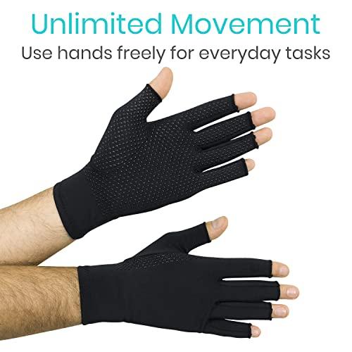 Vive Vive Fingerless Arthritis Gloves for Men & Women Made w/Copper Infused Fabric - Therapeutic Compression for Swelling, Carpal Tunnel, Tendonitis, Edema, & Finger Pain - Comfortable Non-Slip (Large)