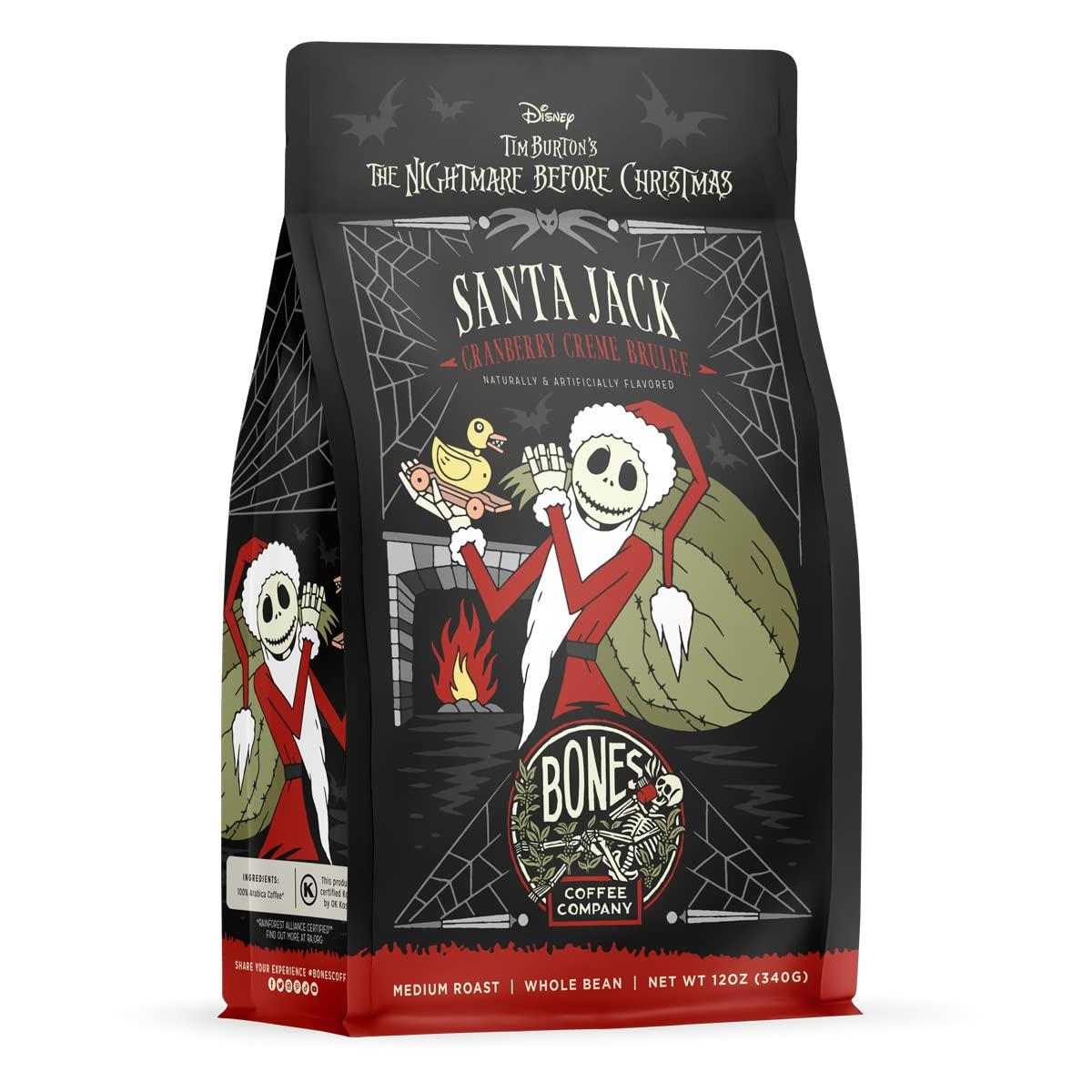 Bones Coffee Company Bones Coffee Company The Nightmare Before Christmas Santa Jack Flavored Coffee Beans, Whole Bean Coffee Medium Roast Low Acid, Cranberry Creme Brulee Flavor (12 oz)