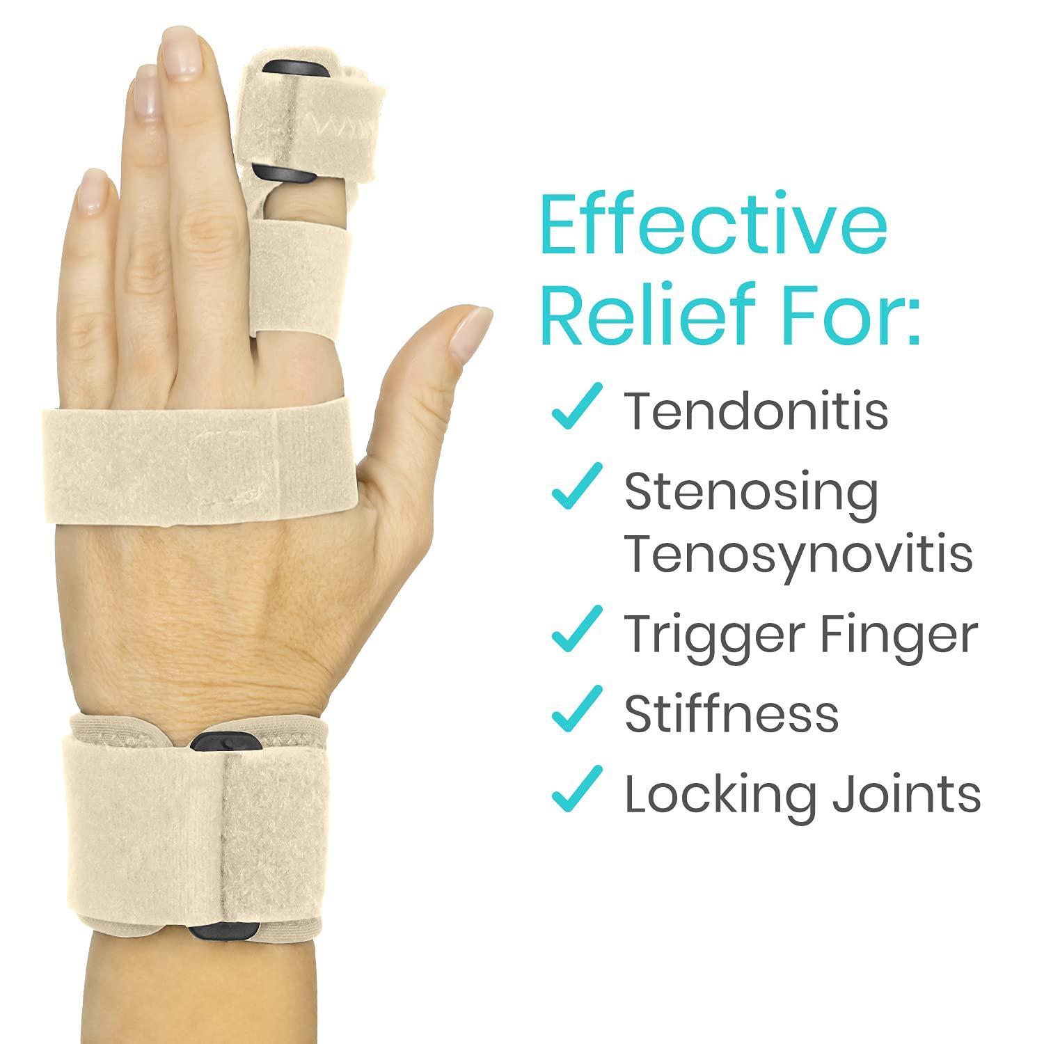Vive Vive Trigger Finger Splint - Full Hand and Wrist Brace Support - Adjustable Locking Straightener - Straightening Immobilizer Treatment For Sprains, Mallet Injury, Arthritis, Tendonitis (Beige)