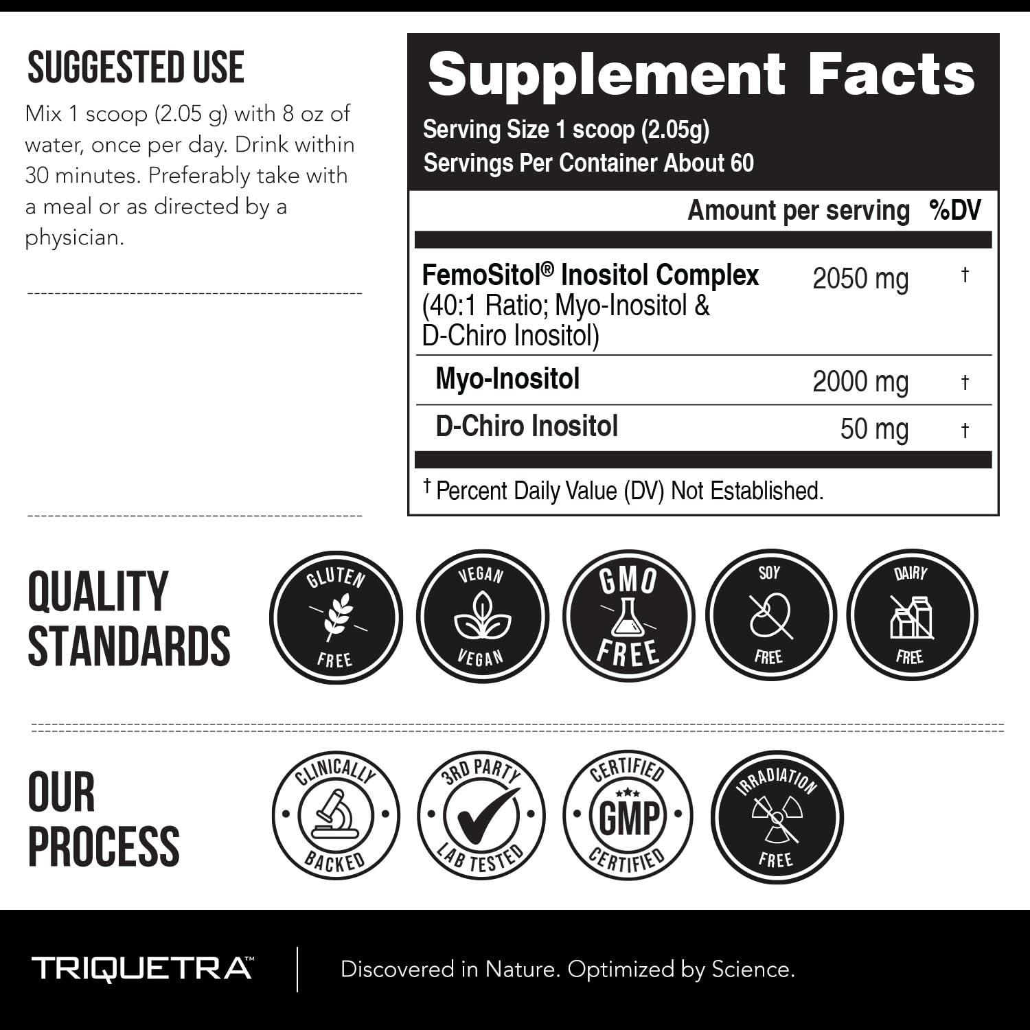 Triquetra Health FemoSitol Inositol Powder | Myo-Inositol & D-Chiro Inositol Complex - Clinically Proven 40:1 Ratio (Vitamin B8) | PCOS, Hormonal Balance & Healthy Ovarian Function Support (123 gram 60 Servings)