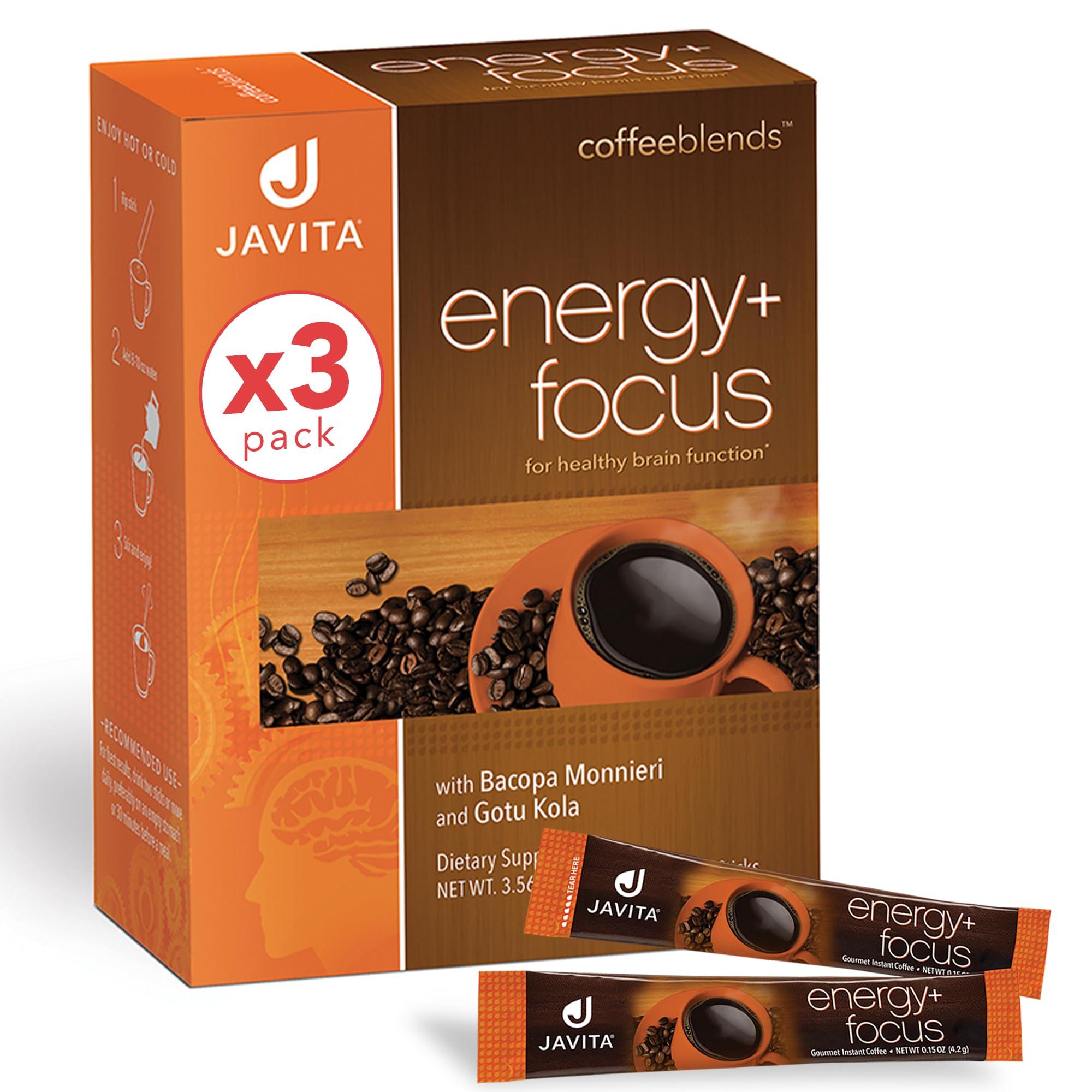 Javita Javita Energy + Focus Instant Coffee Packets, 100% South American Arabica & Robusta Blend, plus Herbs for Clarity, Energy, & Focus, Keto, Dieters Drink, 3 boxes of 24 (4.2g) sticks