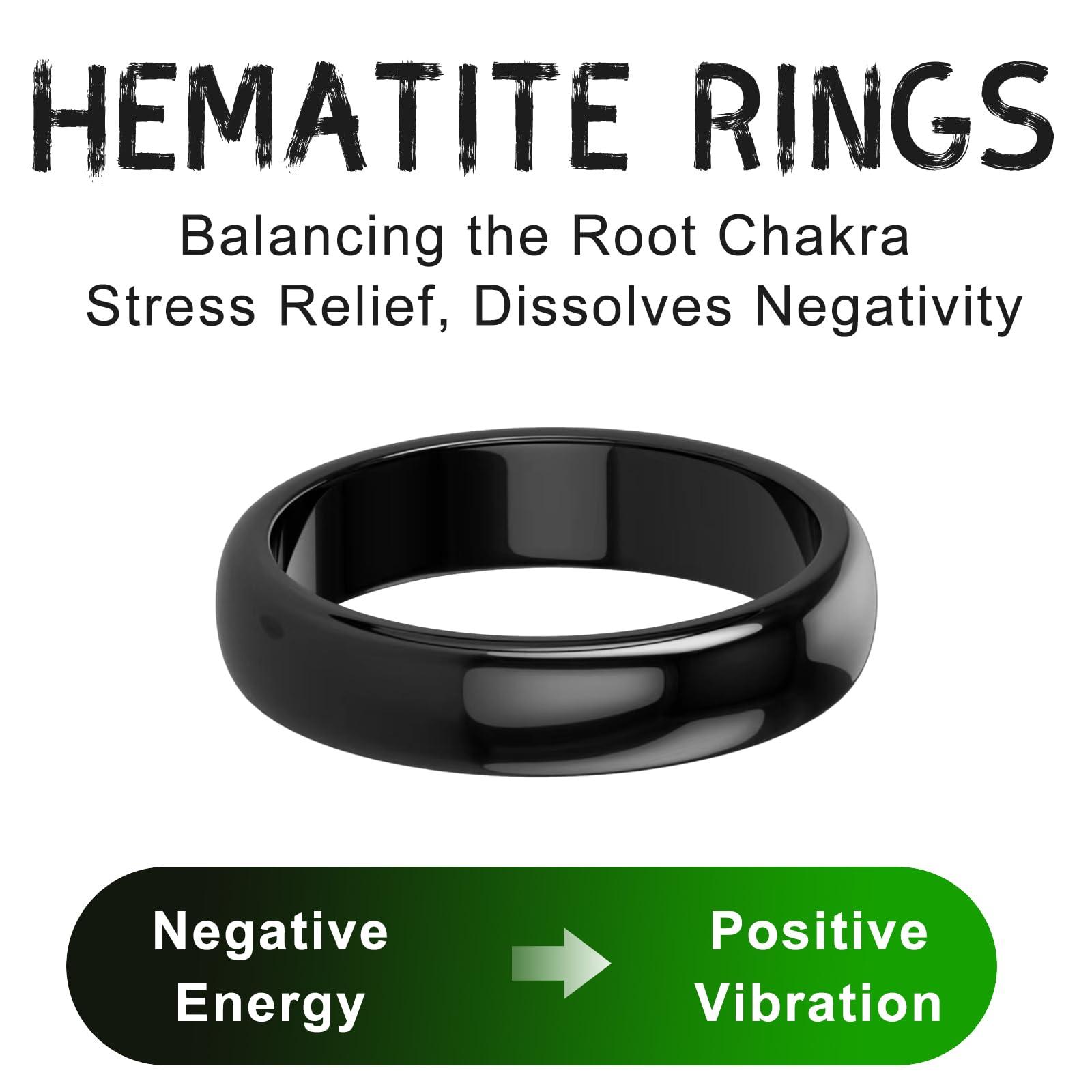 Lonage Lonage Hematite Ring for Women Men, Genuine Magnetic Black Stones Ring for Anxiety Balance Root ChakraAbsorb Negative Energy Jewelry Size 6-12 (7)