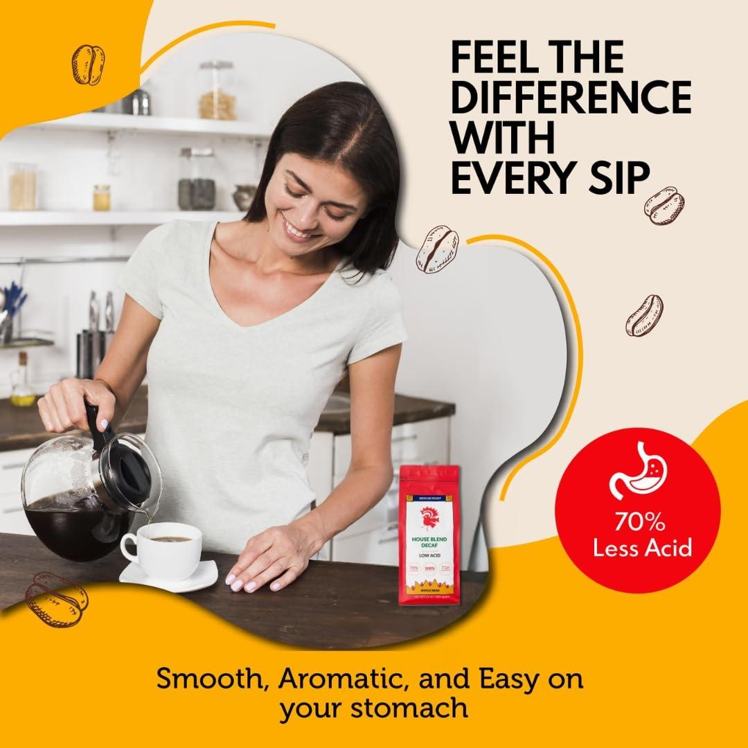 Puroast Coffee Puroast Low Acid Coffee Decaf Bean | Decaf House Blend Whole Bean | Medium Roast | High Antioxidants & High pH |No Bitter Aftertaste | Reduced Heartburn & GERD | Suitable for Cold Brew - 2.2 LB