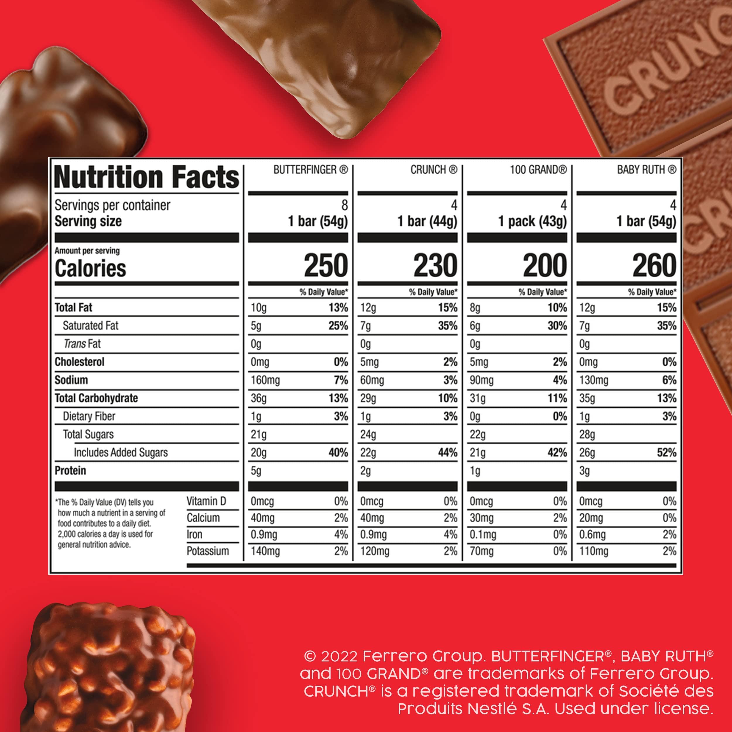 Butterfinger Butterfinger, CRUNCH, Baby Ruth and 100 Grand, Bulk 28 Pack, Assorted Full Size Chocolate Candy Bars, Stocking Stuffers, 48 oz