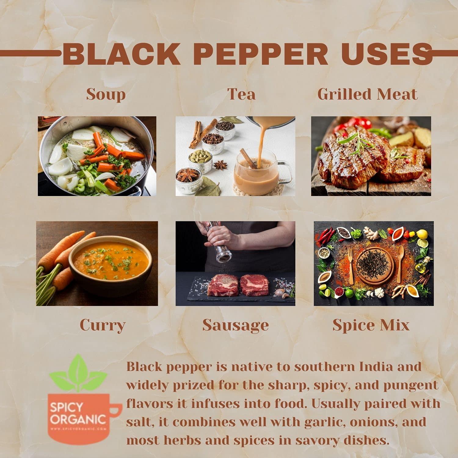SPICY ORGANIC SPICY ORGANIC Black Peppercorns 4 oz - Whole, Fresh, and Spicy Black Pepper for Grinder Refill, Premium Ceylon Quality, USDA Certified Organic, Gluten-Free, and Kosher