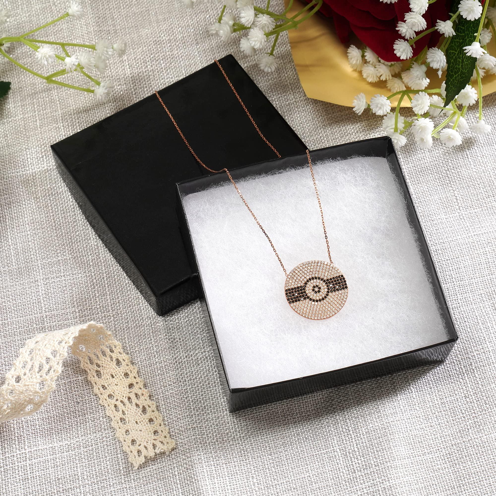 Noble Pack Cardboard Jewelry Boxes 10 Pack - 3.5\"x3.5\"x1\" Bulk Cotton Filled Small Gift Boxes with Lids for Jewelry Packaging (Black Gloss)