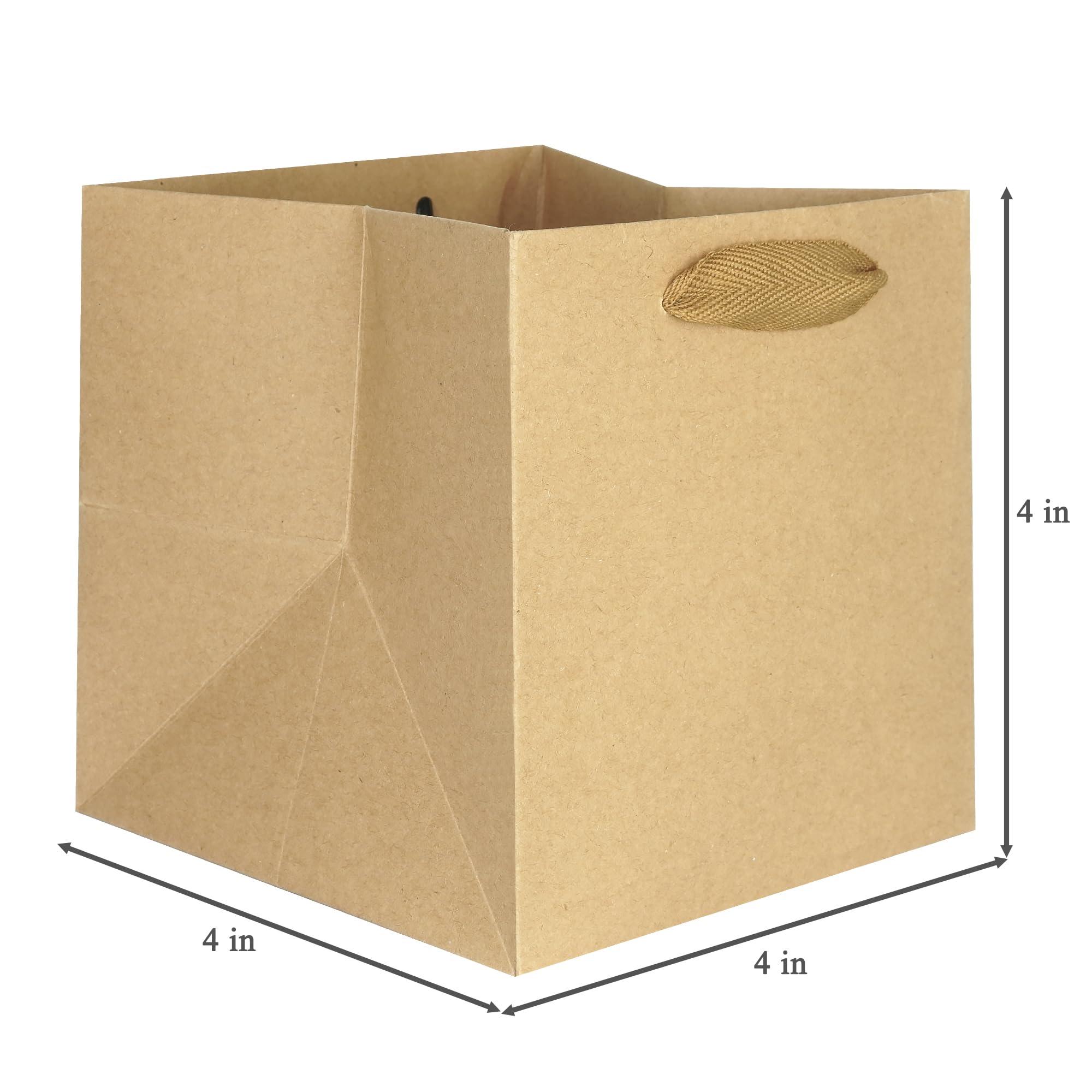 IN-JOOYAA IN-JOOYAA Brown Square Gift Bags Small Kraft Paper Bags Party Favor Bags with Rope Handle 10 Pcs (4 x 4 x 4 in, Brown)