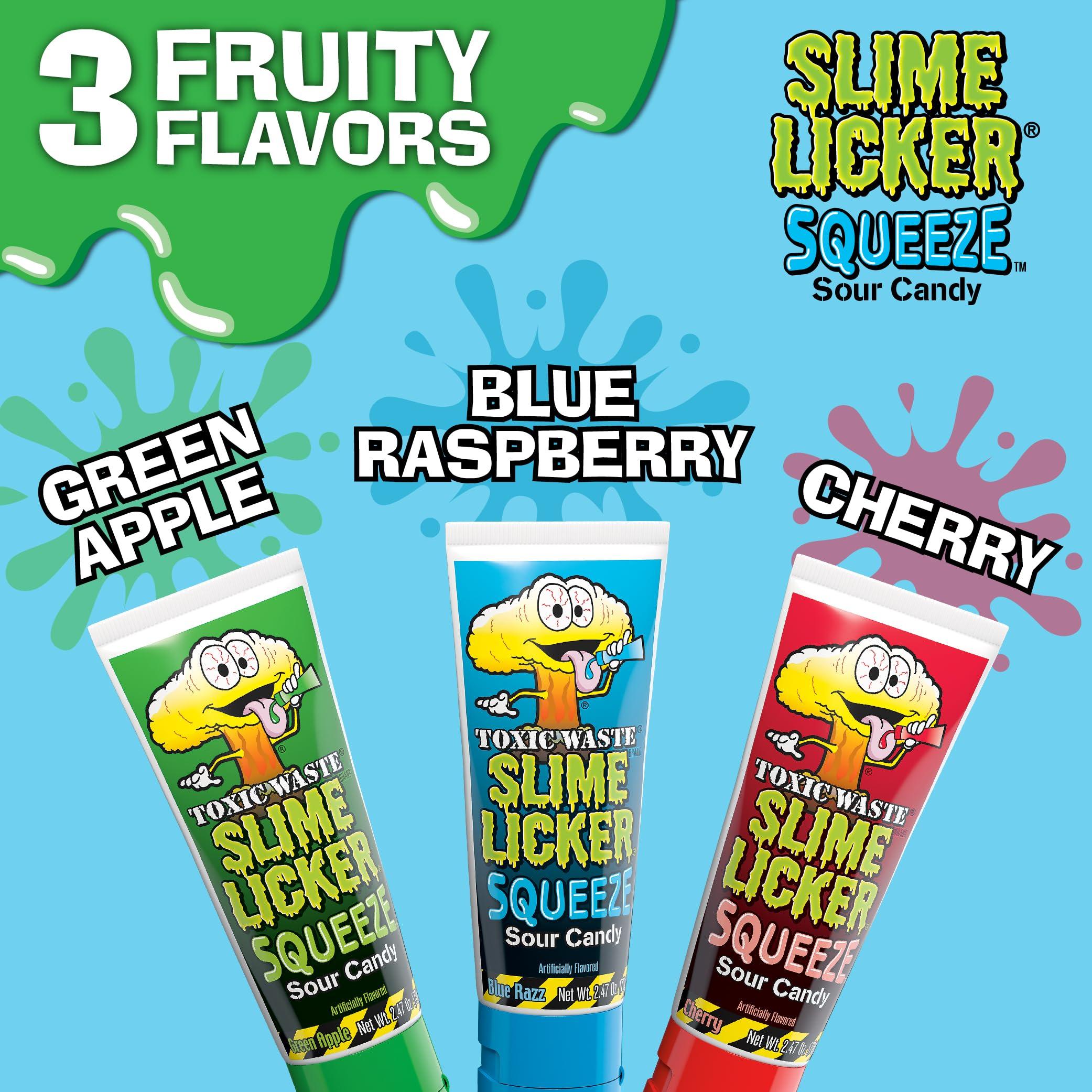 TOXIC WASTE Toxic Waste - Slime Licker Squeeze - Sour Squeeze Slime Candy - Green Apple, Blue Razz, & Cherry Flavors - 2.47 oz. Tubes - 3-Pack
