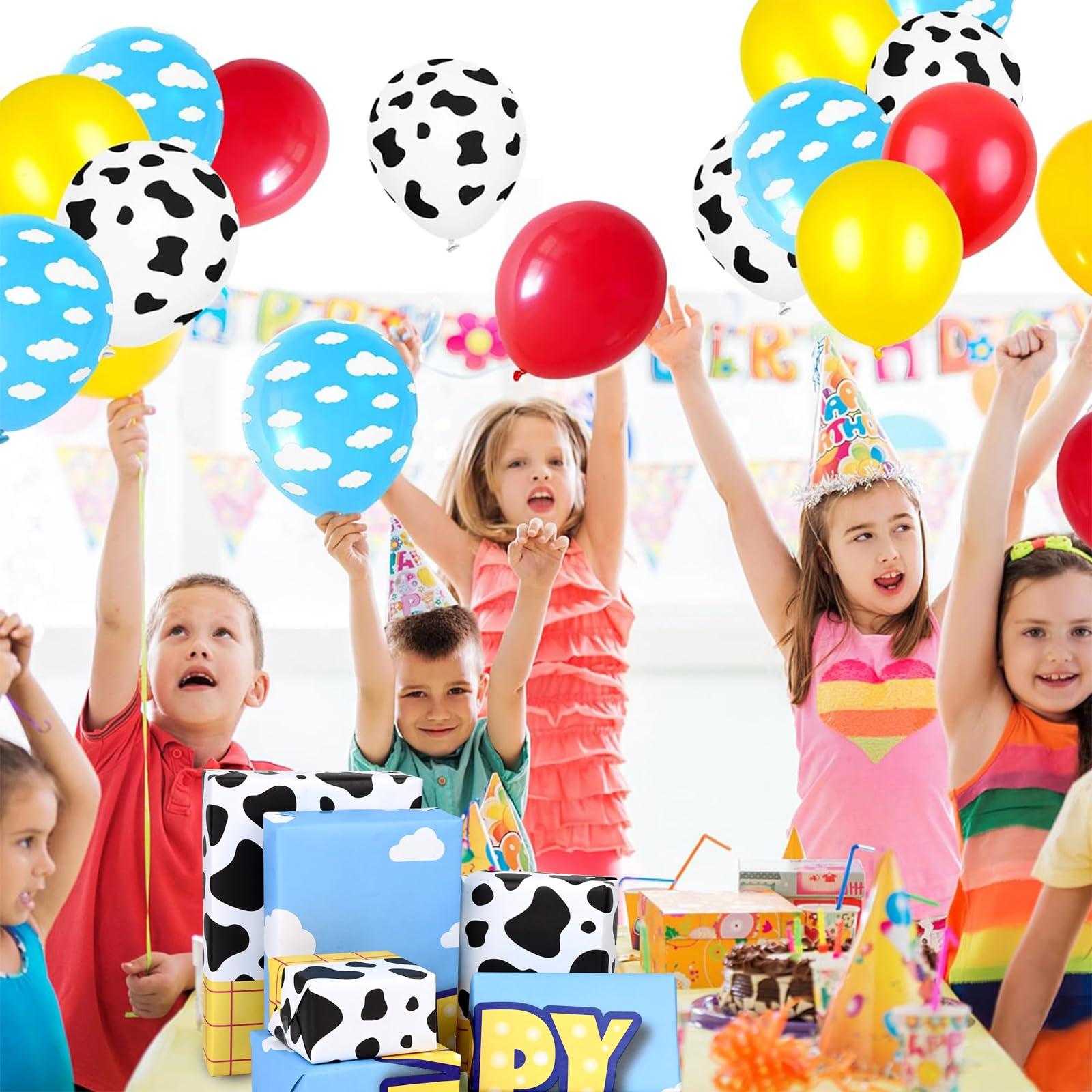Bolsome Bolsome 12 Sheets Cartoon Story Birthday Wrapping Paper Blue Sky White Clouds Cow Printed Gift Wrap Paper for Kids for Baby Shower Cartoon Themed Party DIY Craft, 19.7 27.5 Inches, Folded Flat