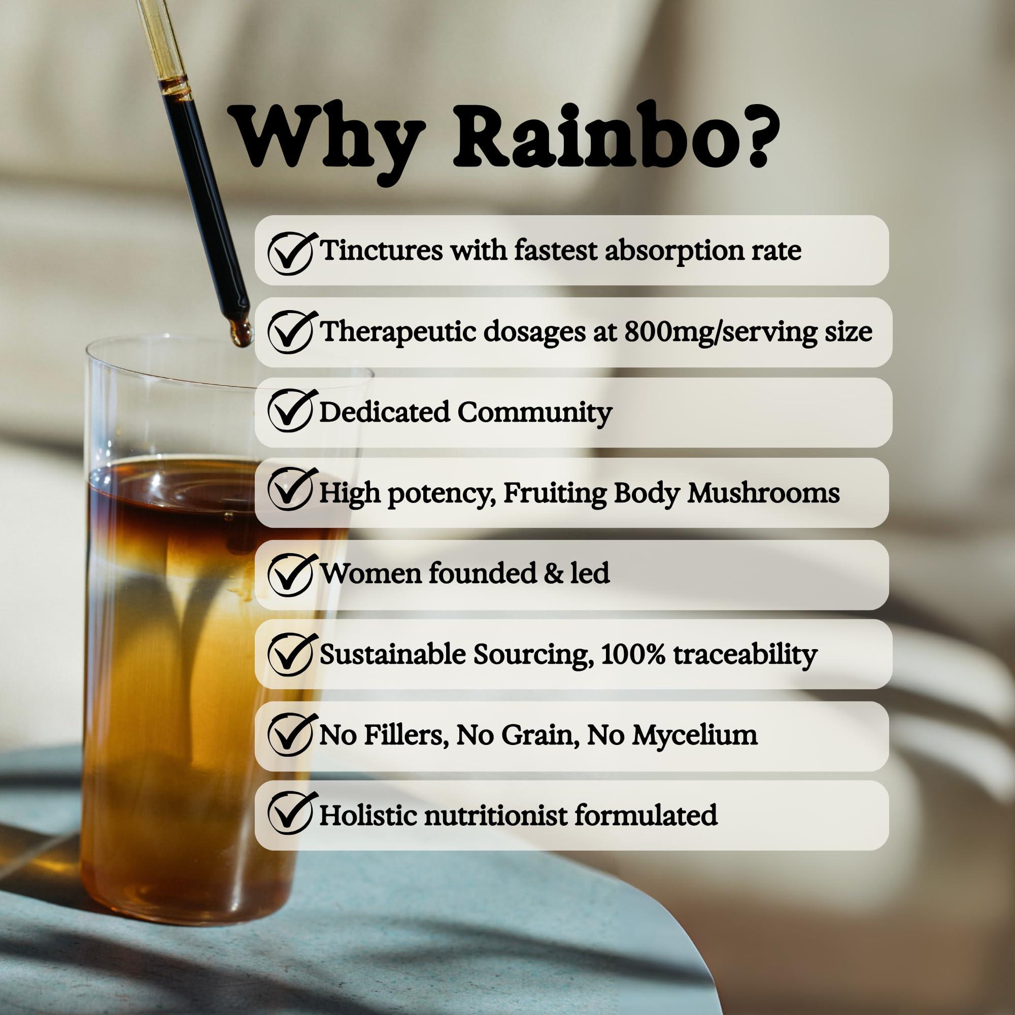 Rainbo Rainbo 11:11 Multi Mushroom Tincture, Dual Extract Mushroom Supplement for Comprehensive Immune Support, Brain Support, Liquid Lion's Mane & Turkey Tail, Vegan, Non GMO, 3.4 fl oz