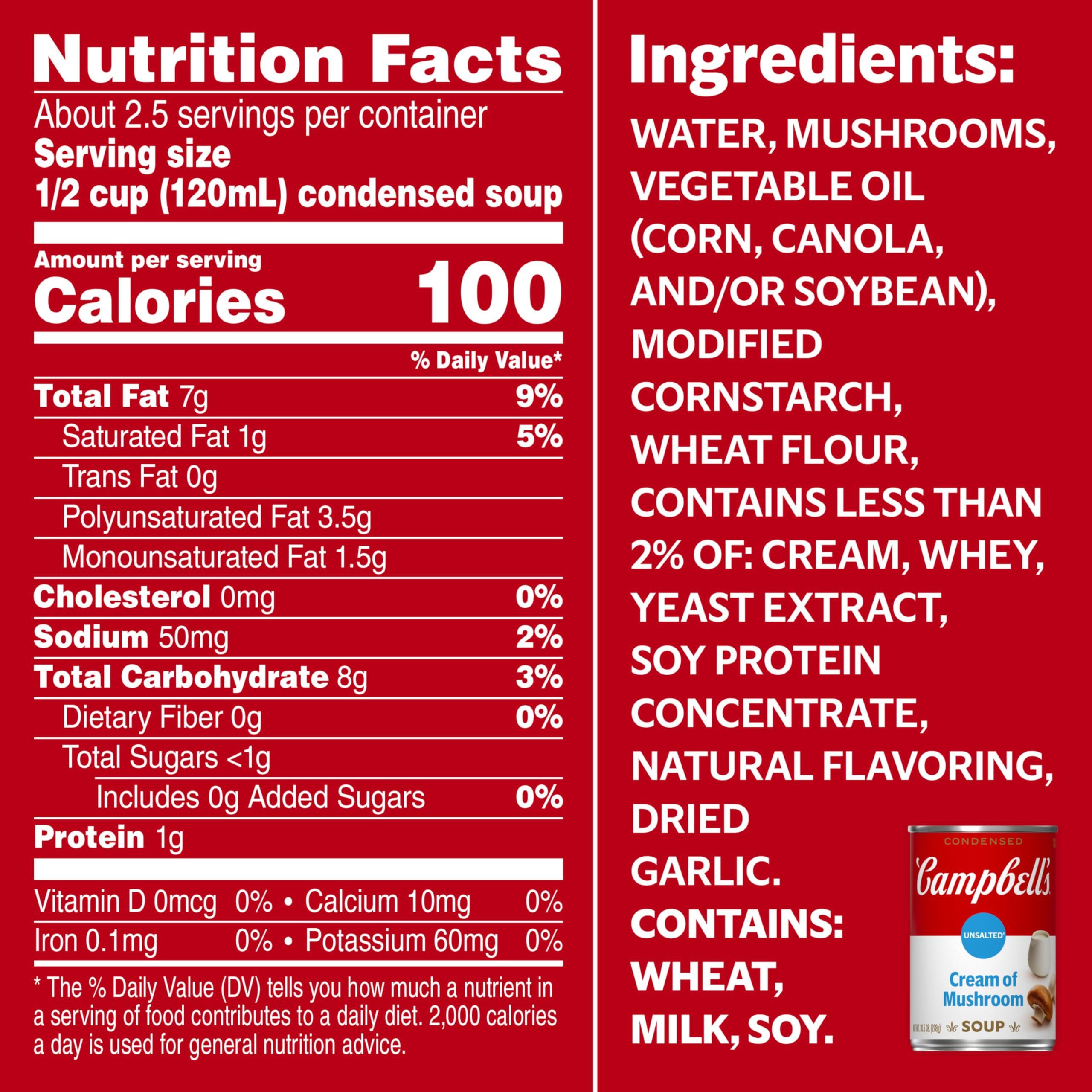 Campbell's Campbells Condensed Unsalted Cream of Mushroom Soup, 10.5 Ounce Can (Pack of 12), brand is Campbell\'\'s