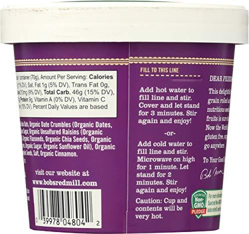 Bob's Red Mill Bob\'s Red Mill Organic Gluten Free Oatmeal Cup, Fruit & Seed, 2.47 Ounce (Pack of 1), Non-GMO, Whole Grain, Kosher