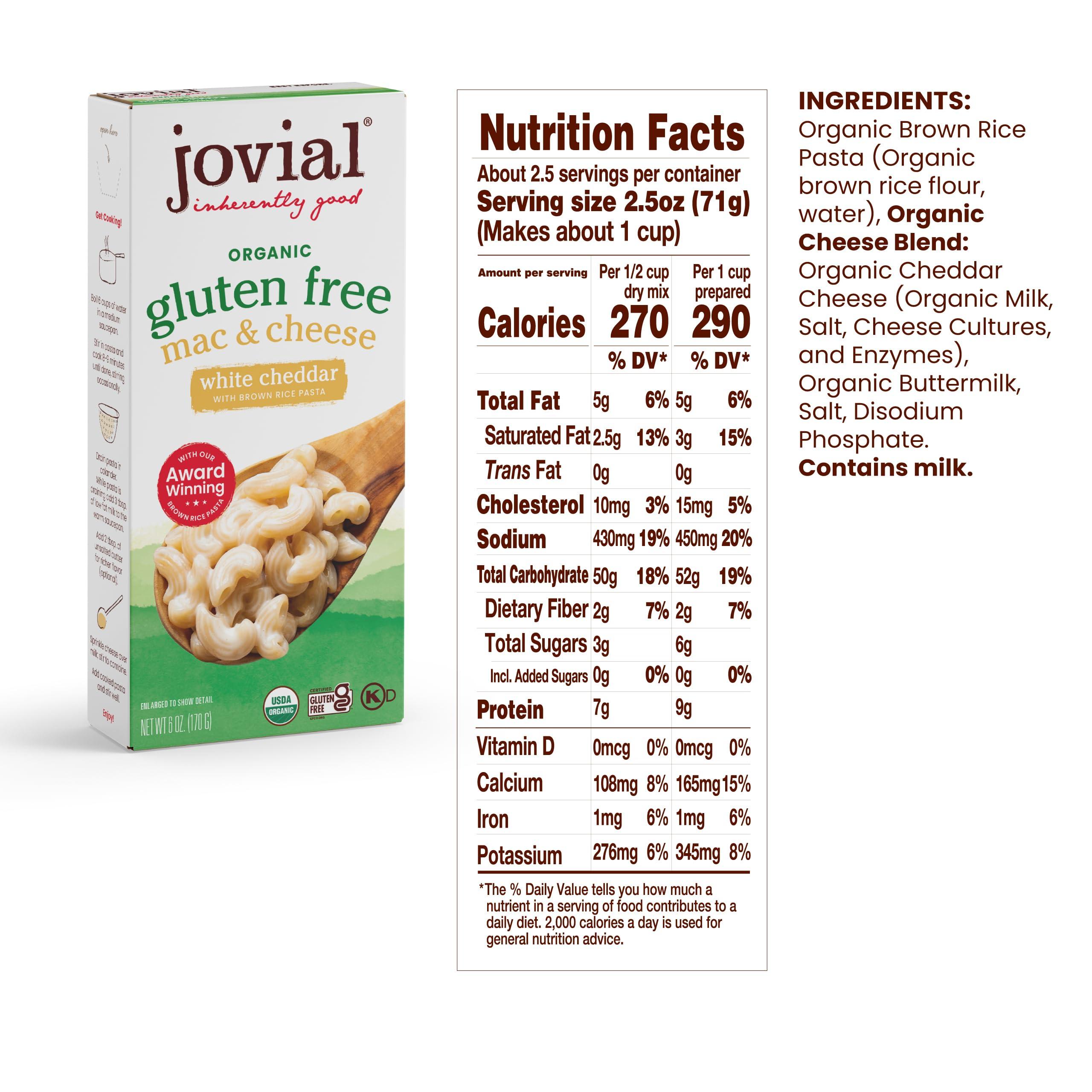 Jovial Jovial Organic Gluten Free White Cheddar Mac and Cheese - Whole Grain Pasta, Organic Pasta, White Cheddar Macaroni and Cheese, Gluten Free, Award Winning Taste, Made in Italy - 6 Oz
