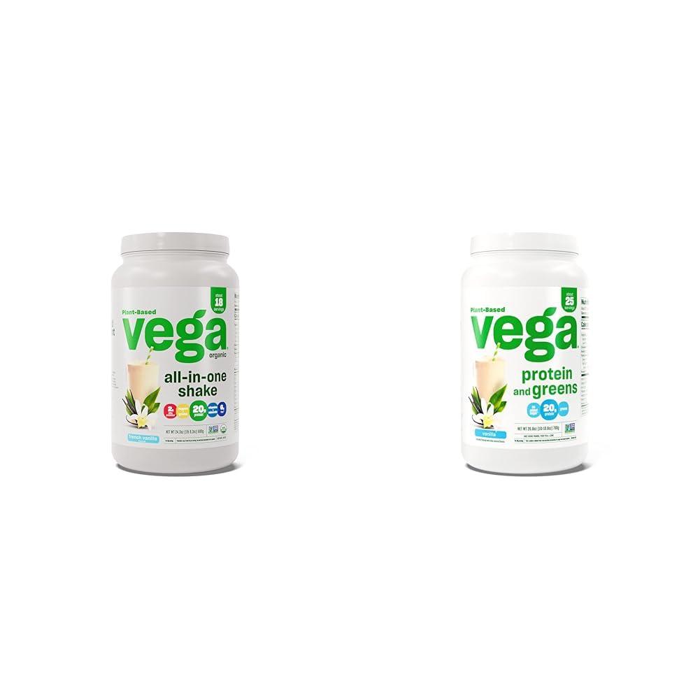 Vega Vega Organic All-in-One Vegan Protein Powder & Protein and Greens Protein Powder, Vanilla - 20g Plant Based Protein Plus Veggies