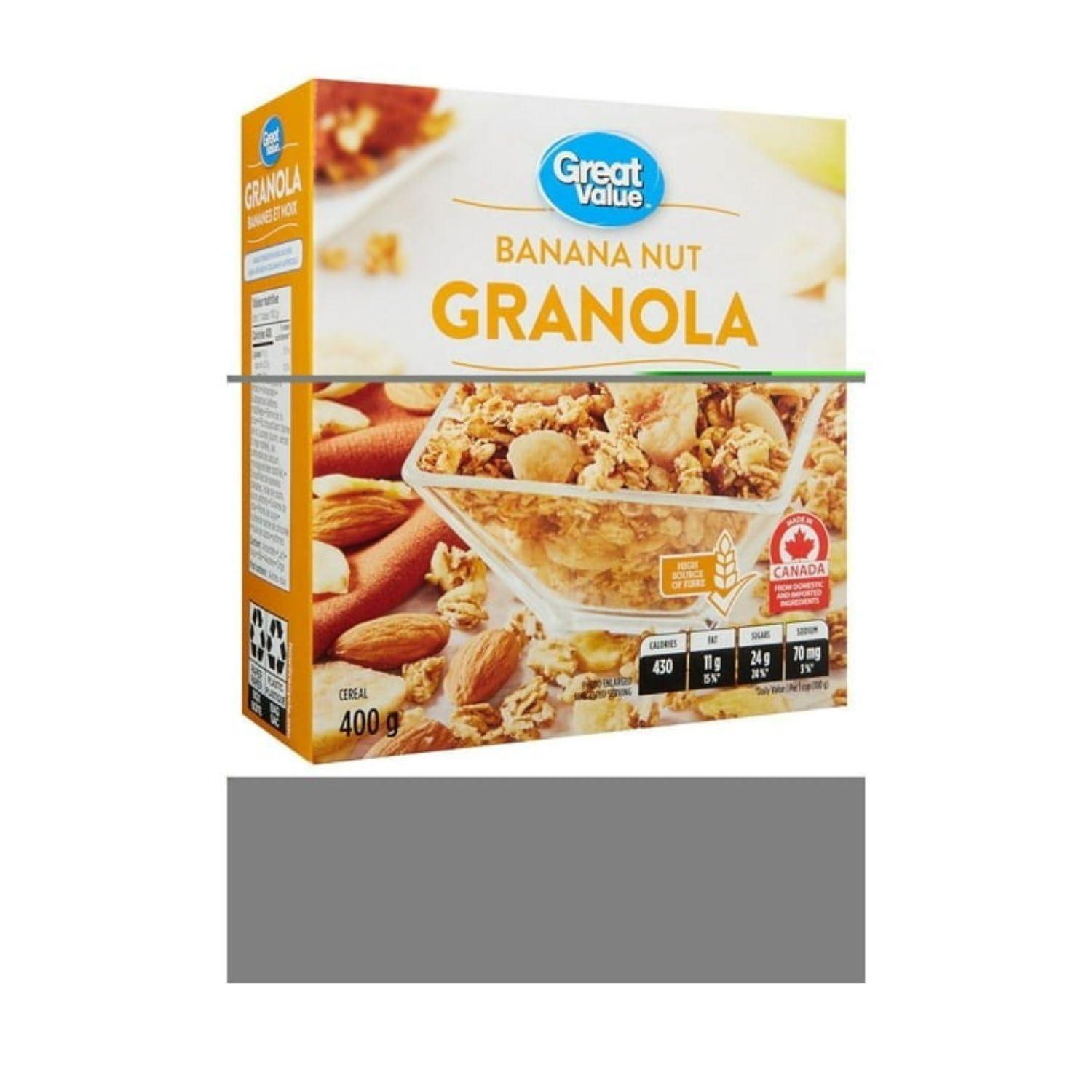 Walmart Generic GreatValue Cereals, Banana Nut Granola, High Fibre, 400g/14.1 oz (Pack of 3) Shipped from Canada