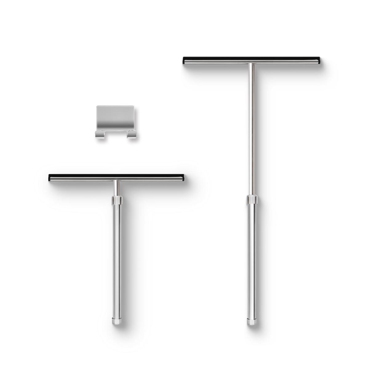 Grand Fusion Housewares Grand Fusion Shower Squeegee with Long Handle for Glass Doors, Tile Walls, Mirrors and Windows. Telescoping Squeegee for Glass Cleaning. Bathroom Stainless Steel Squeegee, 10inch Wide, Chrome  1pk