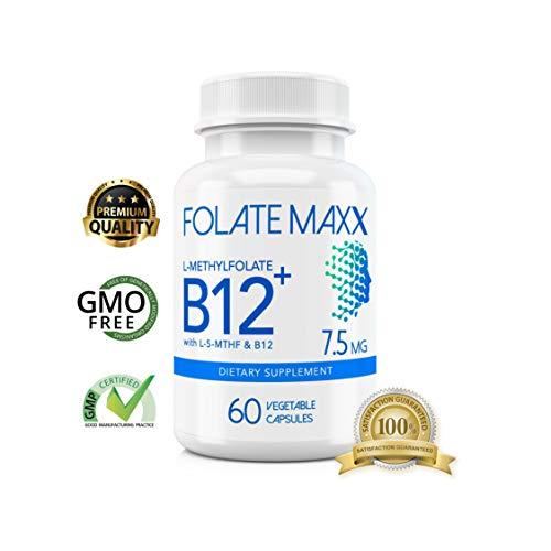 FOLATE MAXX FOLATE MAXX FolateMaxx L-Methylfolate + B12 Methylcobalamin Blend 7.5mg - 60 Capsules - Active Folic Acid & Methylated B12-5-MTHF & B12 Supplement for Men & Women - Non GMO, Gluten Free, No Fillers