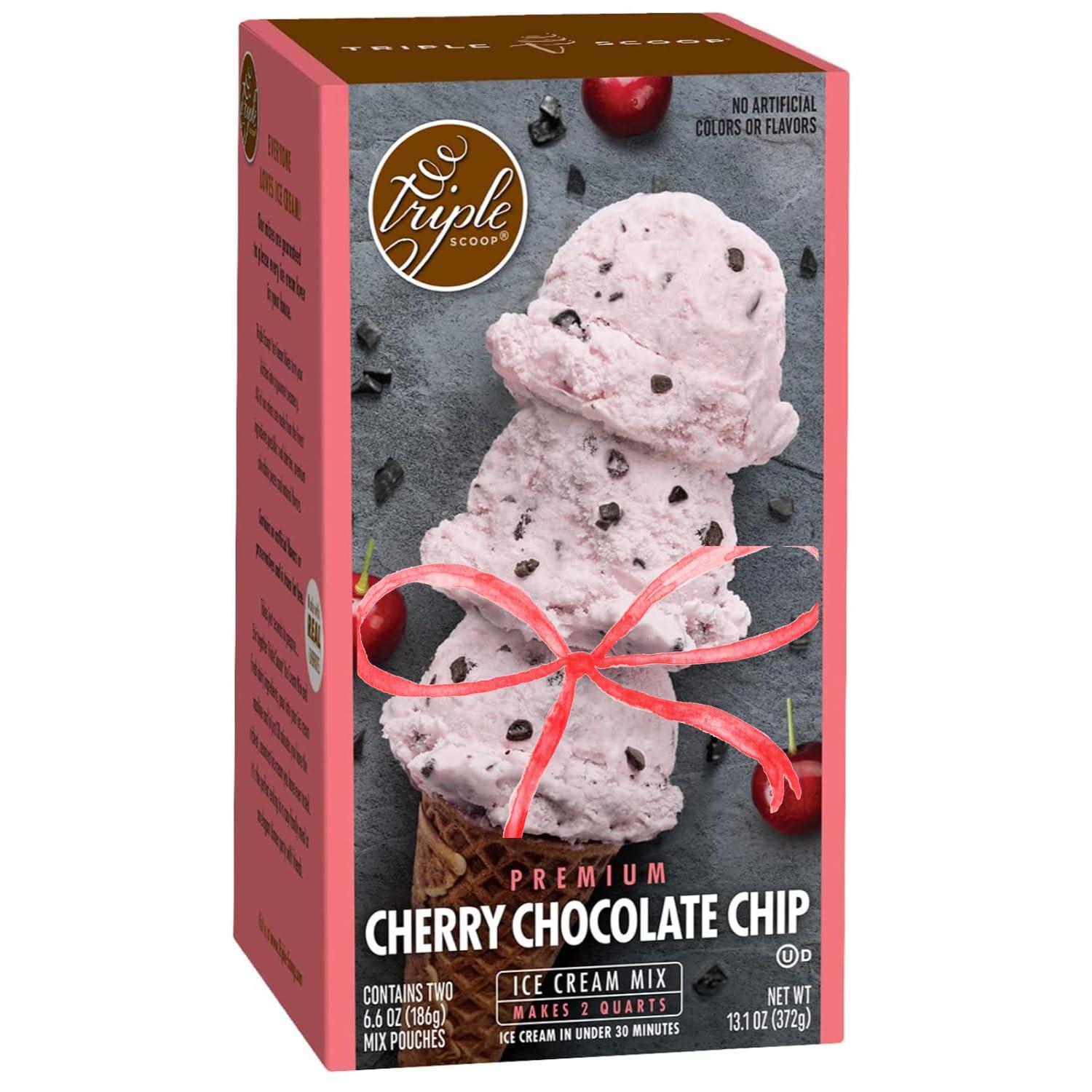 Triple Scoop Triple Scoop Ice Cream Mix, Starter for use with Home Ice Cream Maker, Non-Gmo, No Artificial Colors or Flavors, Ready in Under 30 Mins (1, Cherry Chocolate Chip)