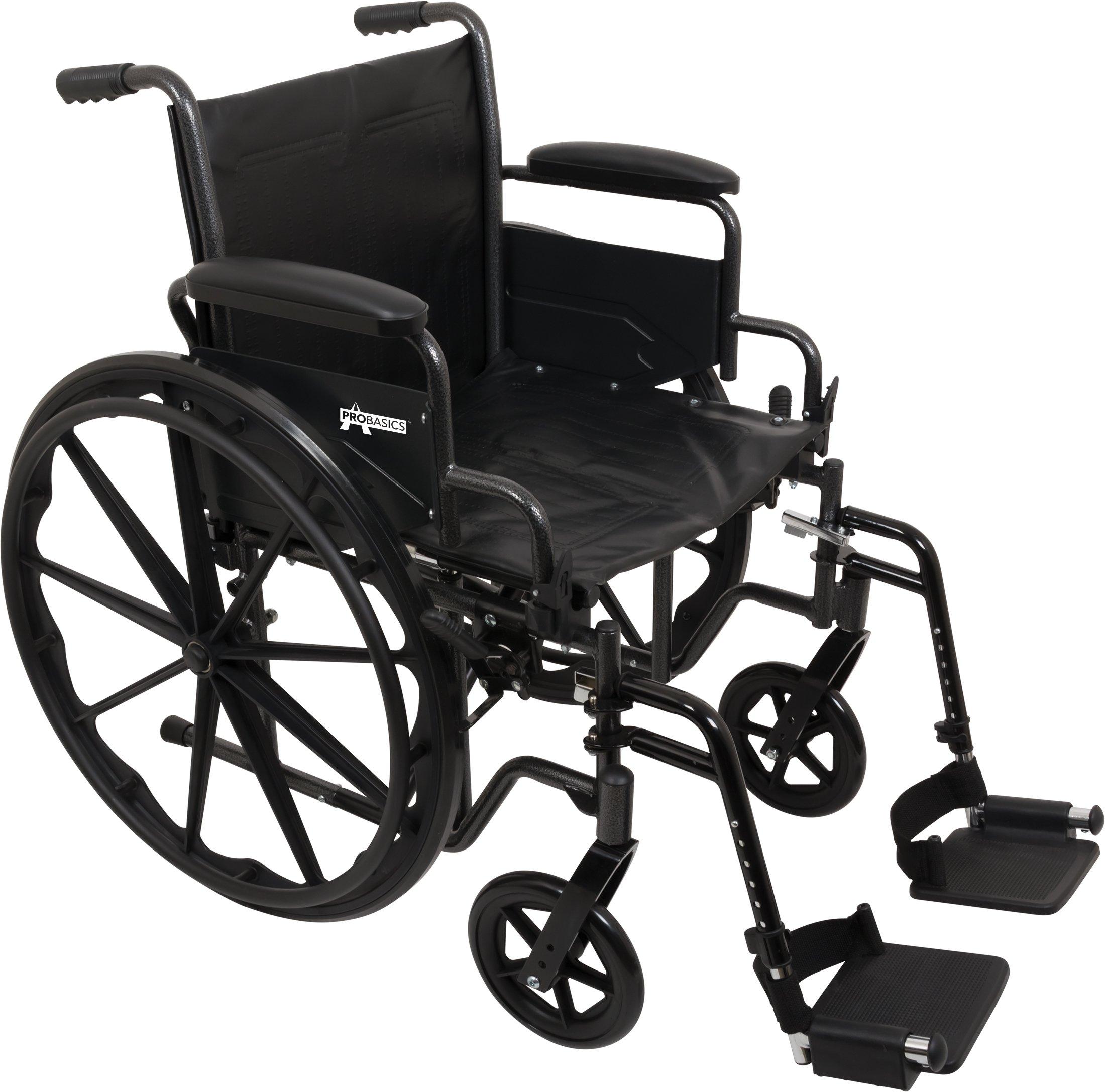 Roscoe Medical ProBasics Comfort Standard Wheelchair - Height Adjustable Seat - Flip Back Desk Arms - 300 Pound Weight Wapacity - Black - Swing-Away Footrest - 16" x 16" Seat