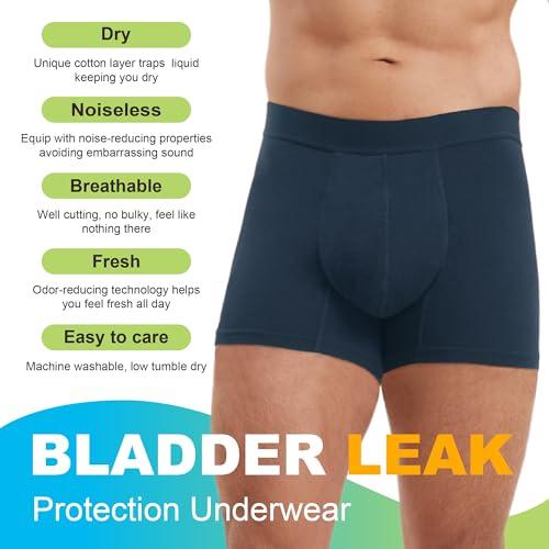 IRISMORII RISMORII Mens Leakproof Underwear Washable Adult Bladder Protection Incontinence Absorbent Trunk 60 ML Absorbency (Dark Blue L)