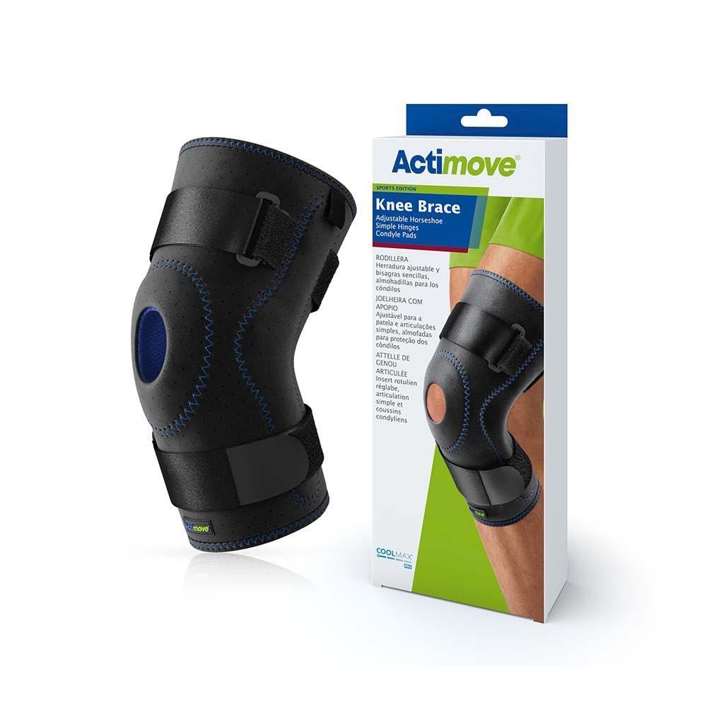 Actimove Actimove Sports Edition Knee Brace Adjustable Horseshoe, Simple Hinges, Condyle Pads | Left & Right Compatible Knee Support for Meniscus Tear, Pain, ACL, MCL, Injury Recovery| Men & Women, Black, Medium