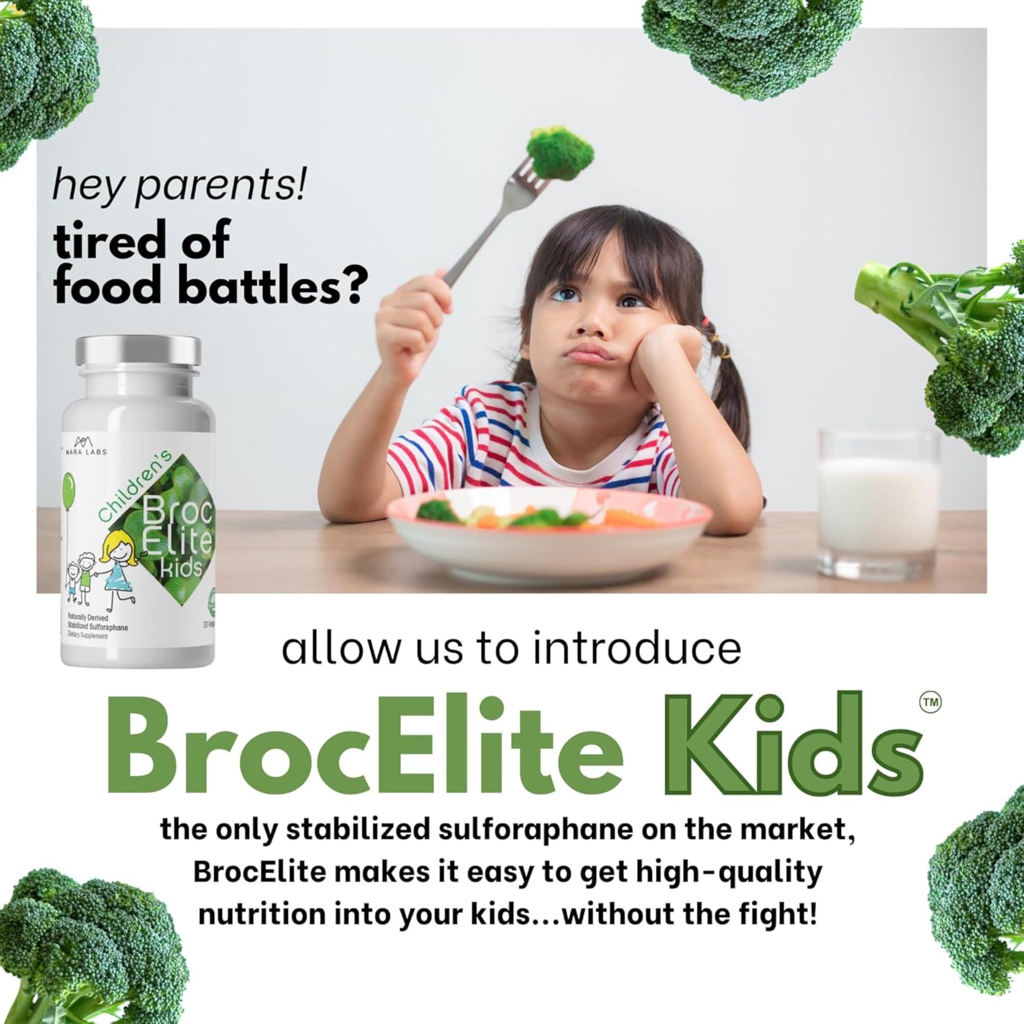 BrocElite Mara Labs Broc Elite Kids | Broccoli Supplement w/Naturally Stabilized Sulforaphane Extract for Children | No Glyphosate Residue | 60 Count
