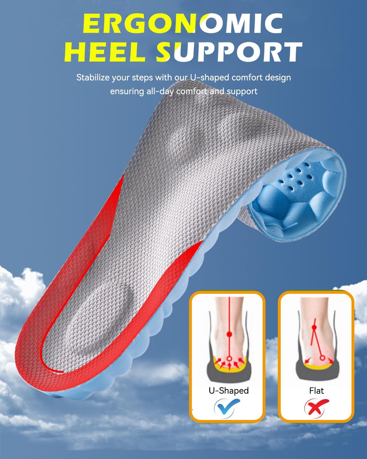 MINIQ Plantar Fasciitis Feet Insoles,Cloud Insole for Men & Women, Support Orthotics, Energizing Comfort Shoe Insert, Breathable & Sweat-Absorbent, Arch Support Insole(M [US M: 8-8.5/W: 9-10])
