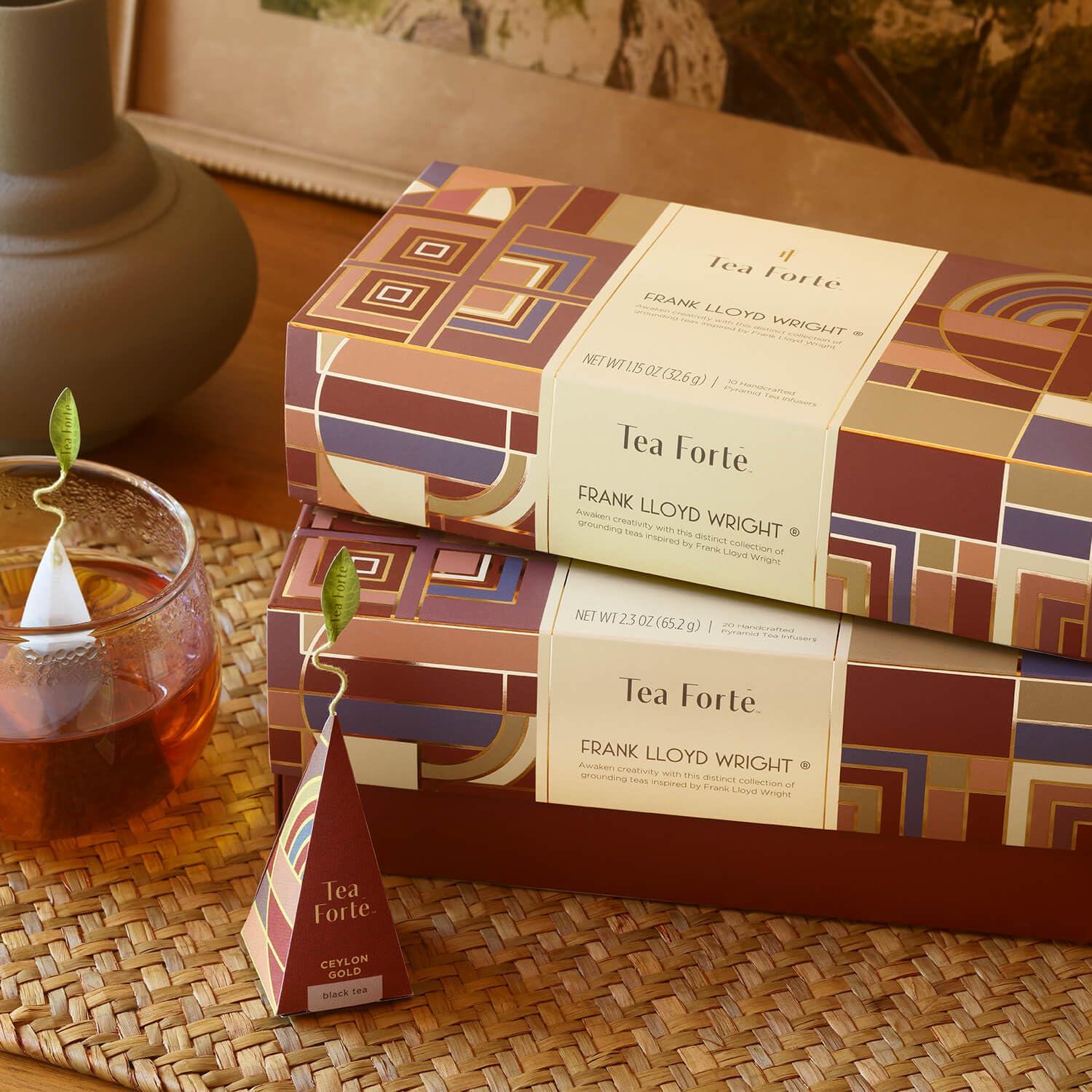 Tea Forte Tea Forte Frank Lloyd Wright Presentation Box Tea Sampler Gift Set, 20 Assorted Variety Handcrafted Pyramid Tea Infuser Bags