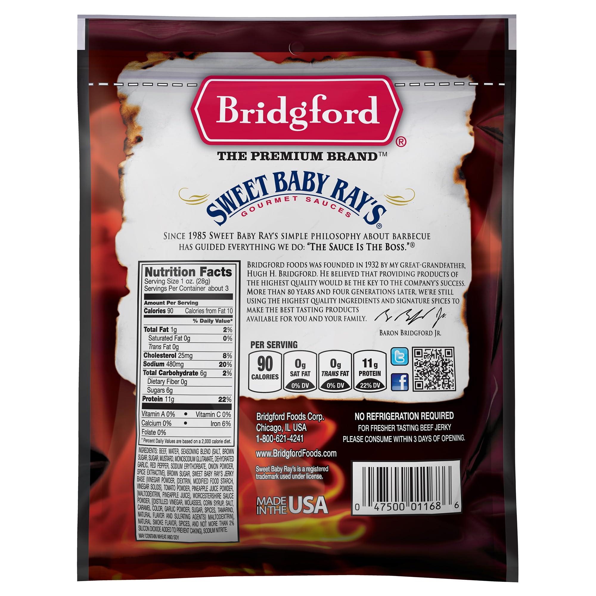 Bridgford Bridgford Sweet Baby Rays Beef Jerky Original 3.25 oz Pack of 4 - Healthy Beef Jerky for Your Dietary Preferences - Ready To Eat High Protein Beef Jerky for On the Go Snacking and Busy Lifestyles