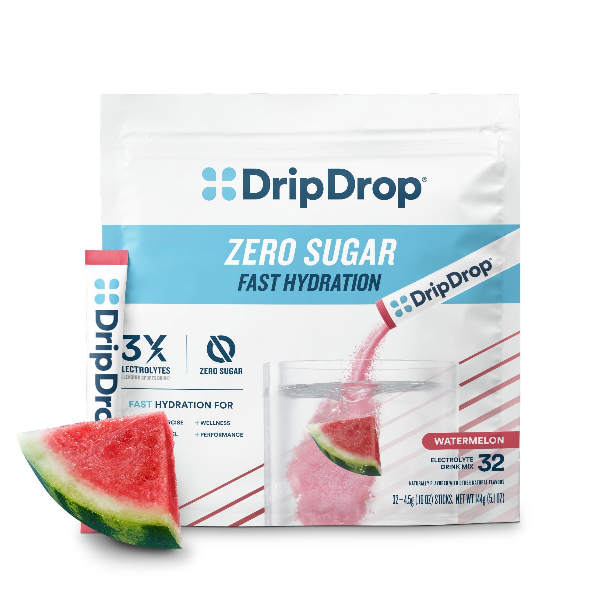 DripDrop DripDrop Hydration - Zero Sugar Watermelon - Electrolyte Drink Mix Single Serve Powder Packets | Non-GMO, Gluten Free, Vegan | 32 Sticks