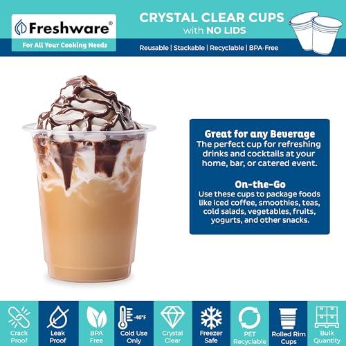 Freshware Freshware 12 oz Clear Disposable Plastic Cups, 100 Pack Clear Plastic Cups Tumblers, Heavy-duty Party Glasses, Disposable Cups for Thanksgiving, Halloween, Christmas Party
