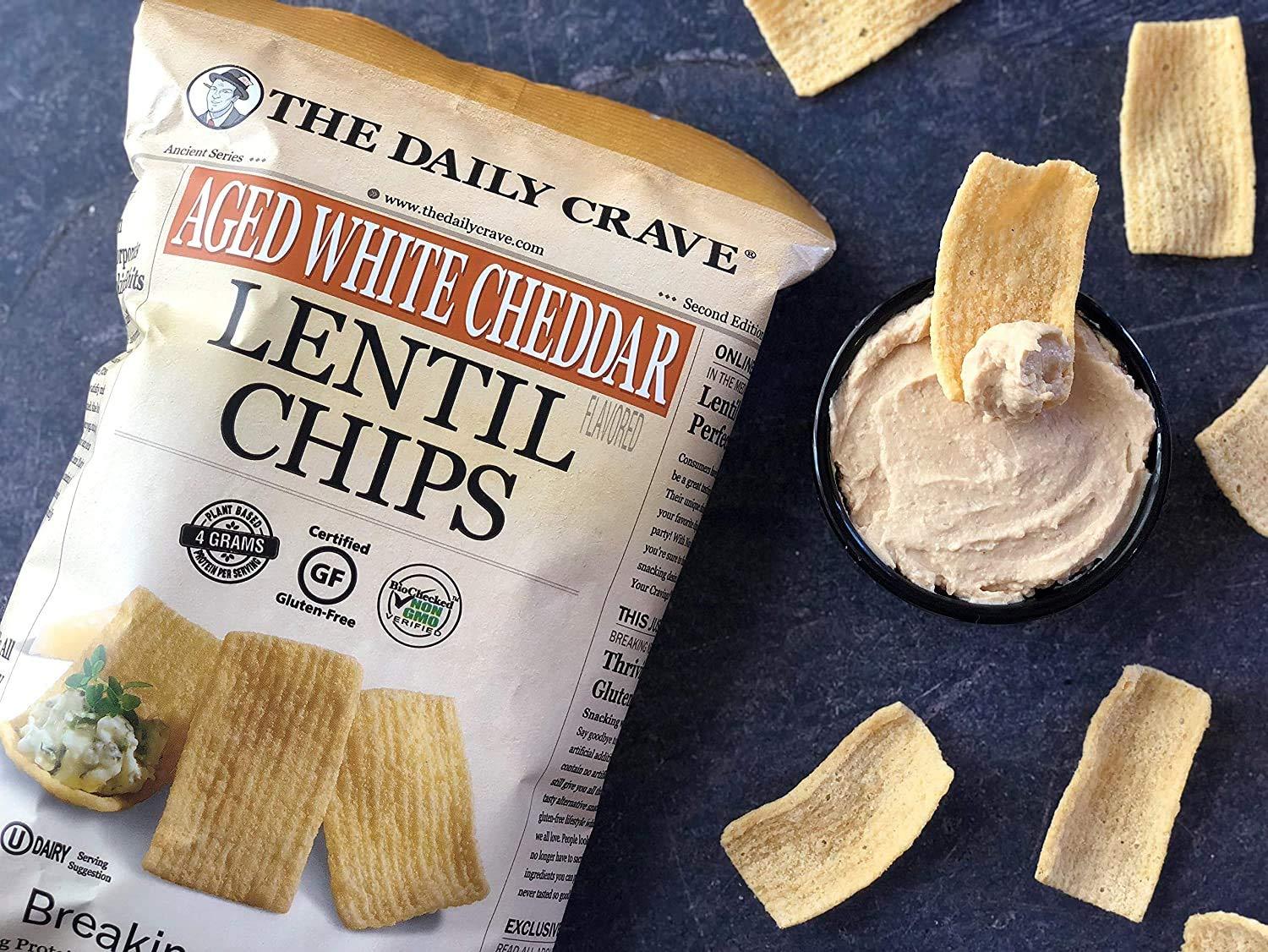 The Daily Crave The Daily Crave Aged White Cheddar Lentil Chips - 4 G Protein, Gluten-Free, Non-Gmo, Kosher, Crunchy, 4.25 Ounce (Pack Of 8)