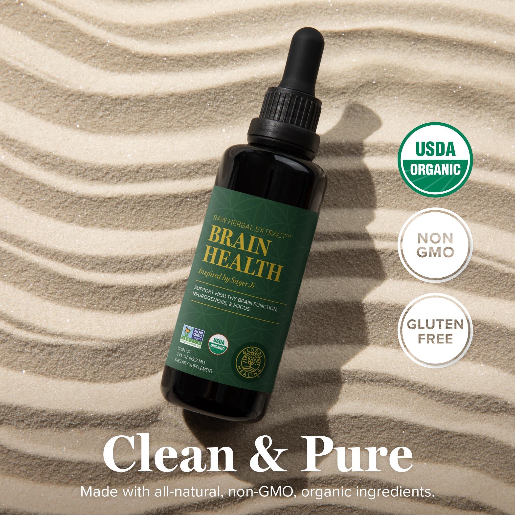 Global Healing Center Global Healing Center Brain Health - USDA Organic Brain Supplements for Memory & Focus - Nootropics Supplement to Combat Mental Fog, Advanced Focus Factor for Adults Extra Strength - 2 Fl Oz