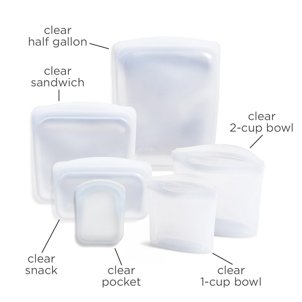 Stasher Stasher Premium Silicone Reusable Food Storage Bags, 6-Pack, Clear, Multi-Use Food Storage Bags, Lunch Bag, Travel Containers, BPA Free, Leak-free, Dishwasher-Safe, Eco-friendly