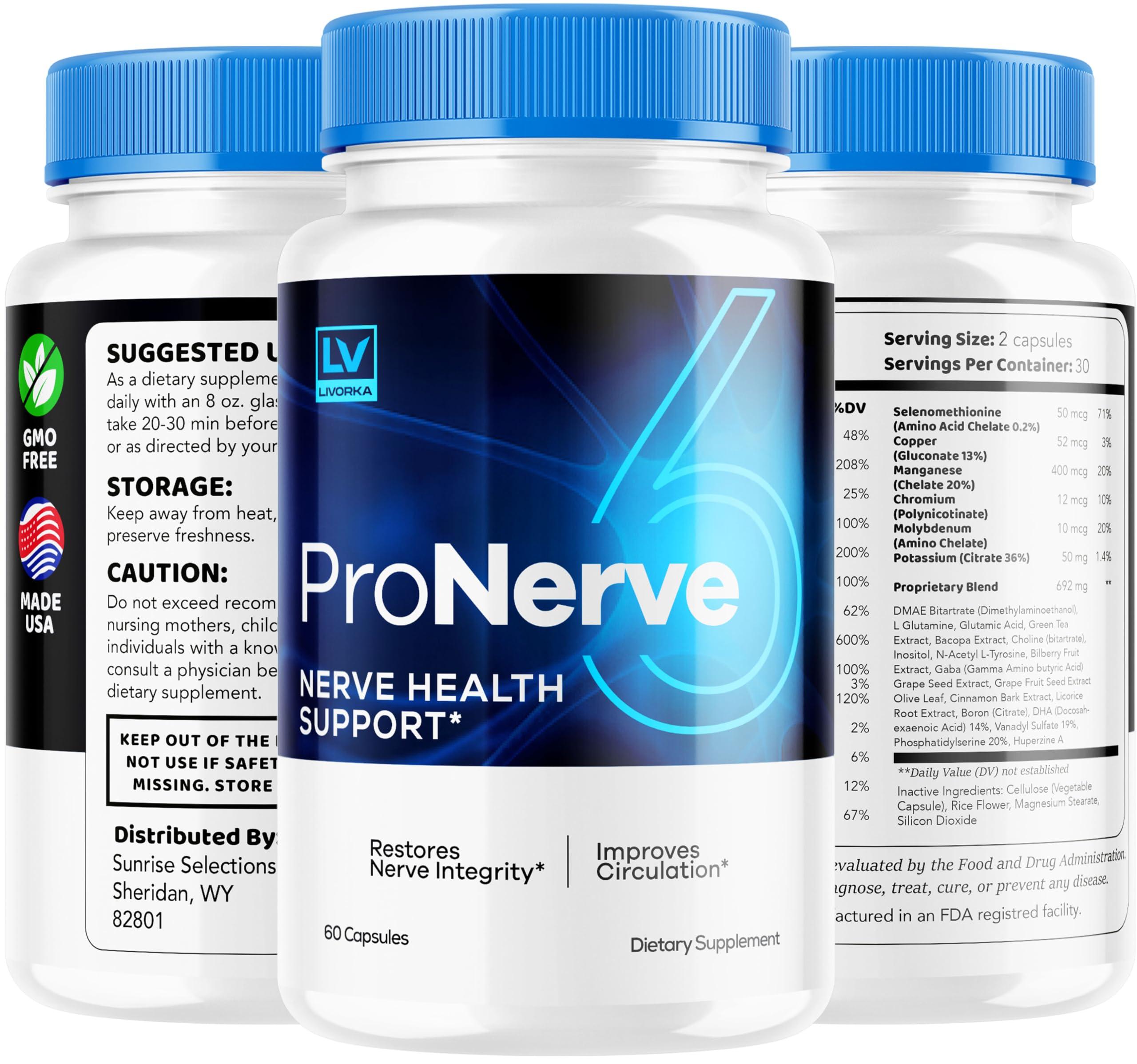 LIVORKA Pronerve 6, Pronerve6 Capsules, Pronerve 6 Reviews, Pronerve 6 Nerve Health Support, Pro Nerve 6 Pills, Pro Nerve6, Pronerve 6 Advanced Formula Capsules, 60 Capsules for 1 Month