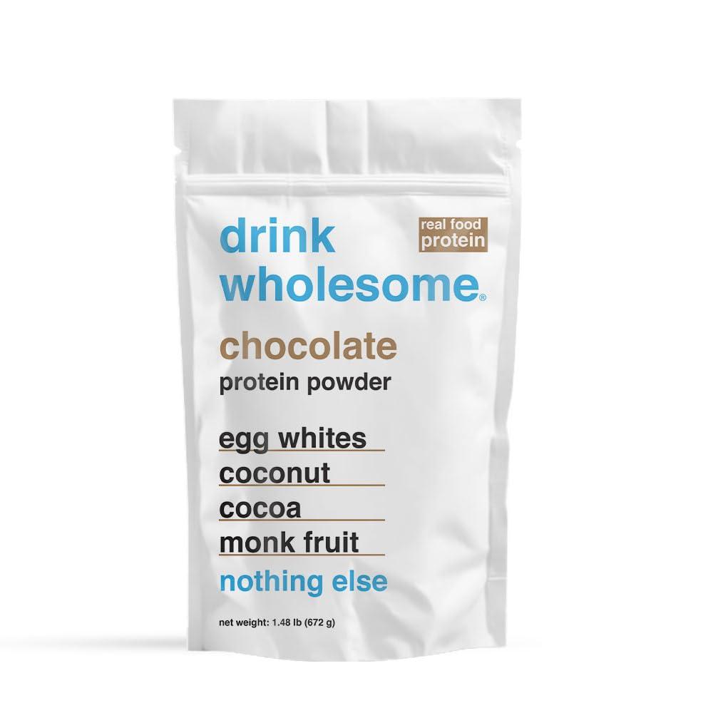 drink wholesome drink wholesome Chocolate Egg White Protein Powder | for Sensitive Stomachs | Gut Friendly | Dairy & Lactose Free | No Artificial Sweeteners | Carnivore & Paleo | Safe for Kids & Seniors