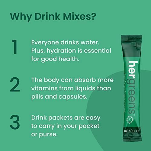 MIXHERS MIXHERS Hergreens - Greens & Veggie Powder - Made from Whole Foods - with Digestive Enzymes & Kale - Nutrition Designed for Women - Support Heart & Liver - 15 Drink Packets - Mint Lemonade