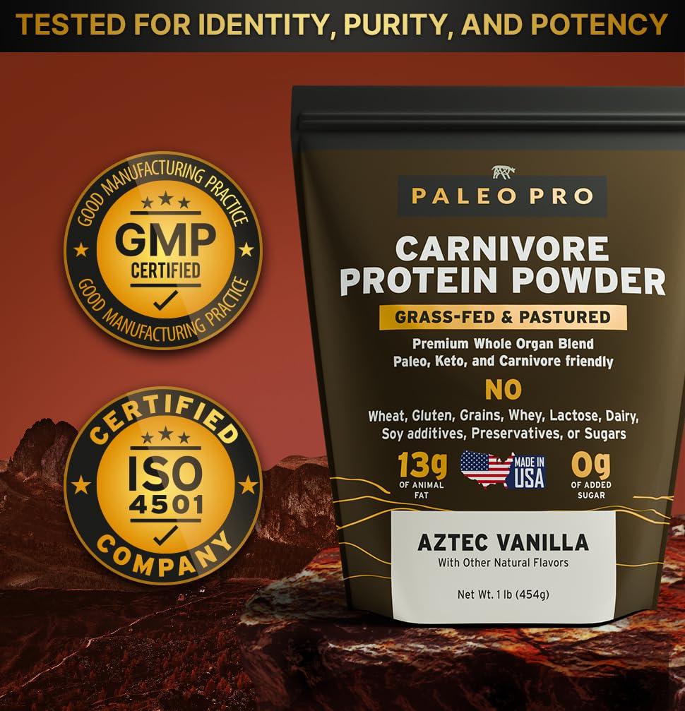 Paleo Pro PaleoPro Carnivore Complete (Aztec Vanilla) Pastured & Cage-Free Protein, Grass-Fed Beef Tallow, Beef Organs | No Sugar, Soy, Grains or Net Carbs | Gluten Free. Paleo & Keto Macros (15 Servings)