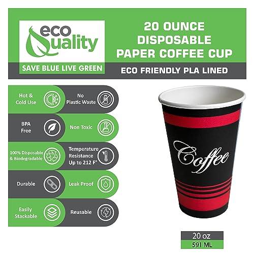 EcoQuality EcoQuality 20 oz Extra Large Paper Cups - Classic Durable Disposable Paper Cups For Hot/Cold Drink, Coffee, Tea, Cocoa, Travel, Office, Restaurant, Concession Stand - 20 Ounce Cups (500)