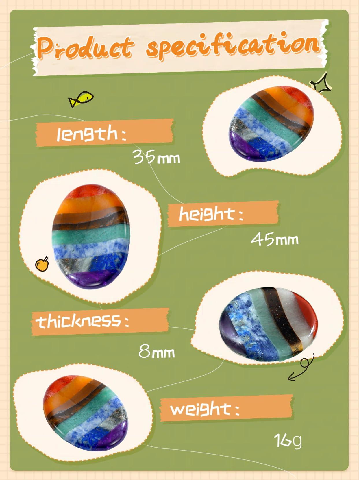 NUKAYAI NUKAYAI Thumb Worry Stone Crystals for Anxiety 7 Chakra Oval Crystals and Healing Stones Natural Tiny Meditation Accessories Mental Health Gifts Fidget Depression Stress Anxiety Relief Items for Women