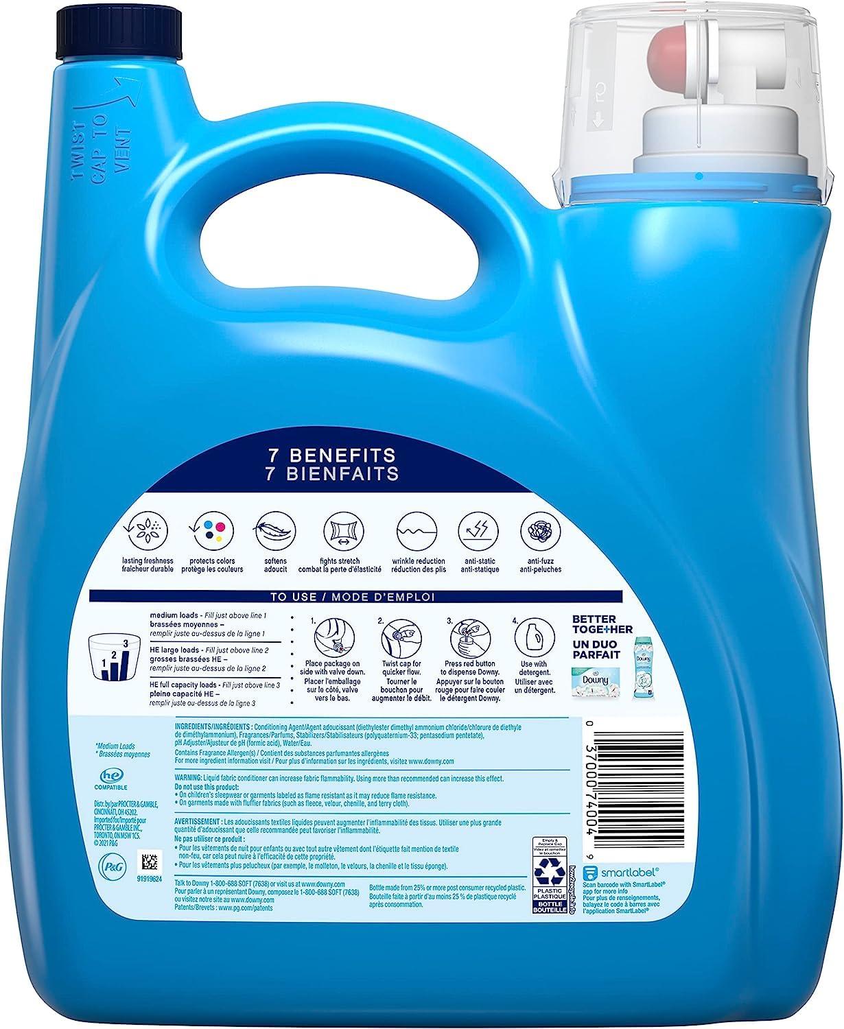 Downy Downy Cool Cotton Liquid Fabric Conditioner (Fabric Softener), 164 Fl Oz, 190 Loads