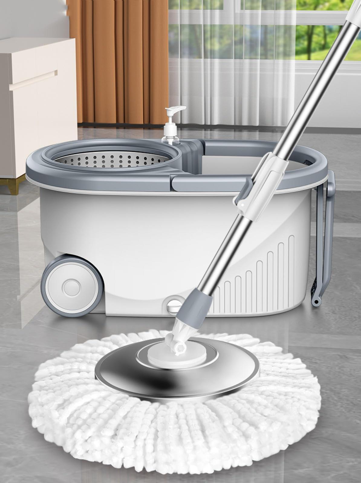 NIBHZ NIBHZ Mop and Bucket Set, Spin Mop for Cleaning Floors with Two Mop Heads, 1 x Mop, 3 x Mop Heads, 1 x Spin Bucket,A
