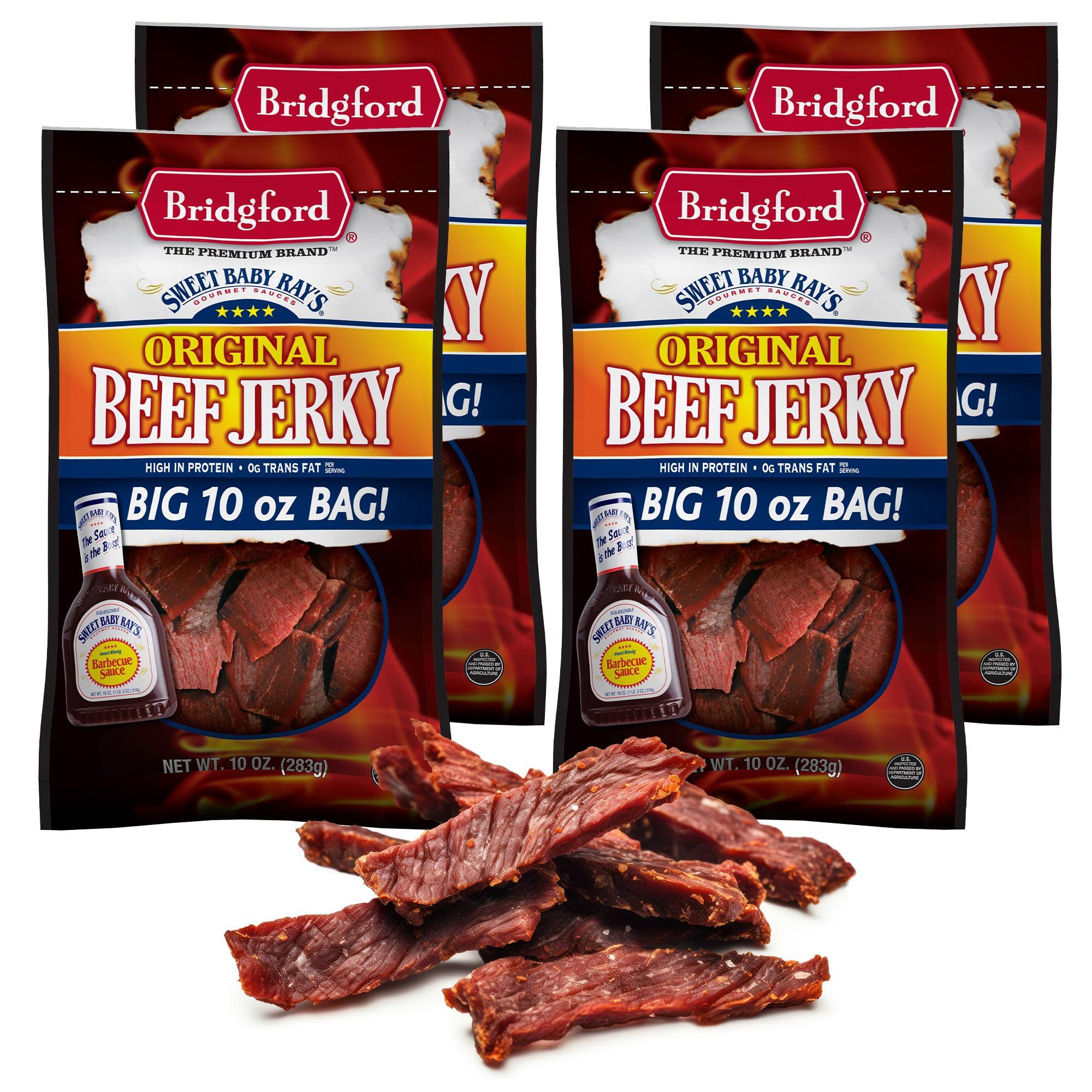 Bridgford Bridgford Sweet Baby Rays Beef Jerky Original 10 oz Pack of 4 - Healthy Beef Jerky for Your Dietary Preferences - Ready-To-Eat High Protein Beef Jerky for On-the-Go Snacking and Busy Lifestyles