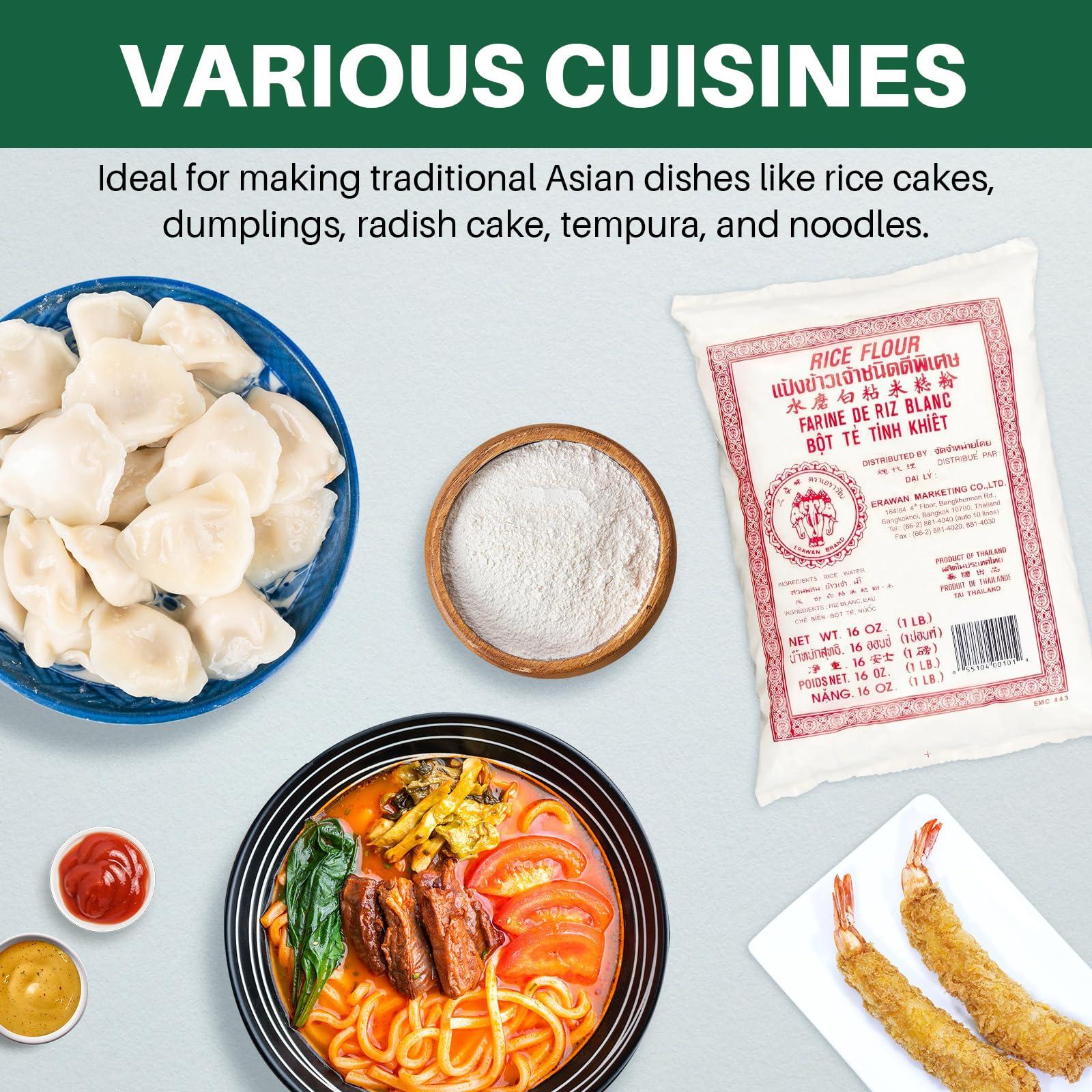 SPICEBRO Thai Rice Flour 16 oz (Basic), Pack of 1, Thailand Rice Flour for Baking & Cooking, Gluten-Free, 1 Pound Erawan Brand, Sourced for SPICEBRO online Grocery