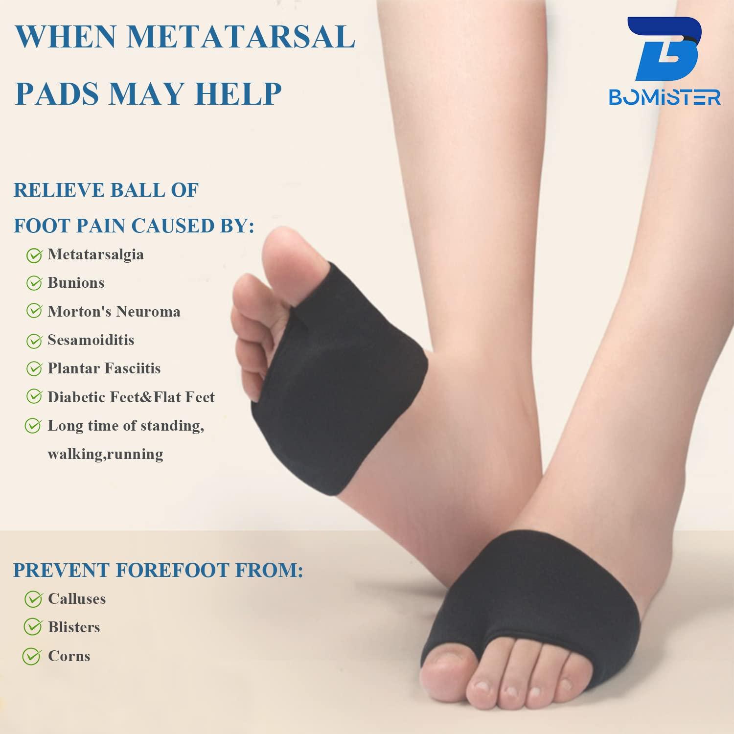 Bomister 3 Pairs of Metatarsal Pads for Women and Men, Ball of Foot Cushions for Pain Relief of Bunions&Morton\'s Neuroma,Metatarsal Sleeve/Socks with Built-in Soft Gel Pad (X-Large,Black)