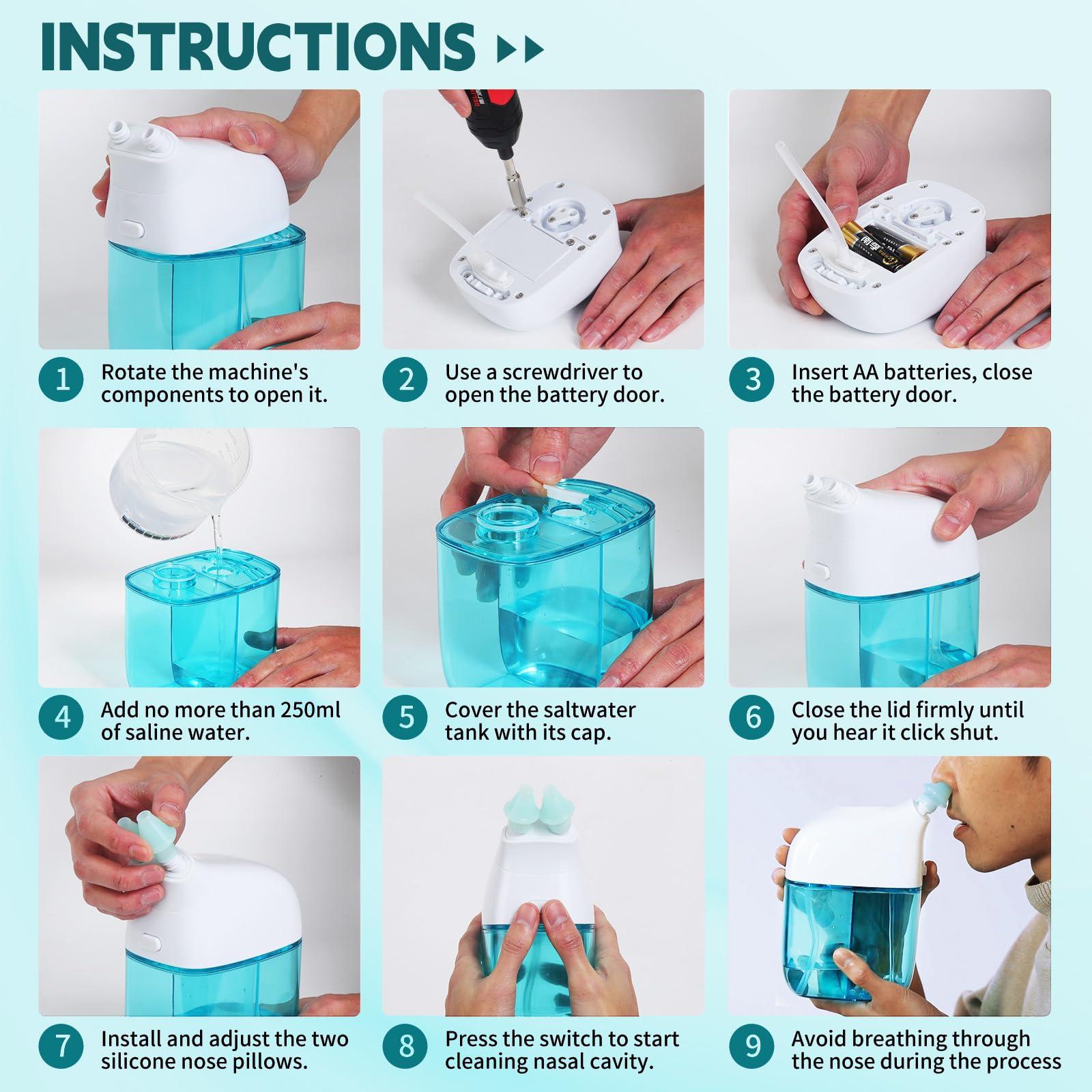 ronfnea ronfnea Nasal Irrigation System, Nasal Care, Sinus Rinse Machine, Nasal Rinse Machine, Nasal Cleaner with Auto Waste Collection Function for Sinus, Runny Nose, Nasal Congestion Turquoise