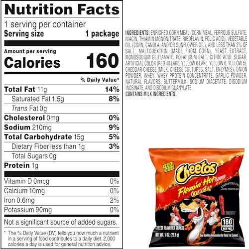 Cheetos Cheetos Cheese Flavored Snacks, Flamin\' Hot Crunchy, 1 Ounce (Pack of 40)