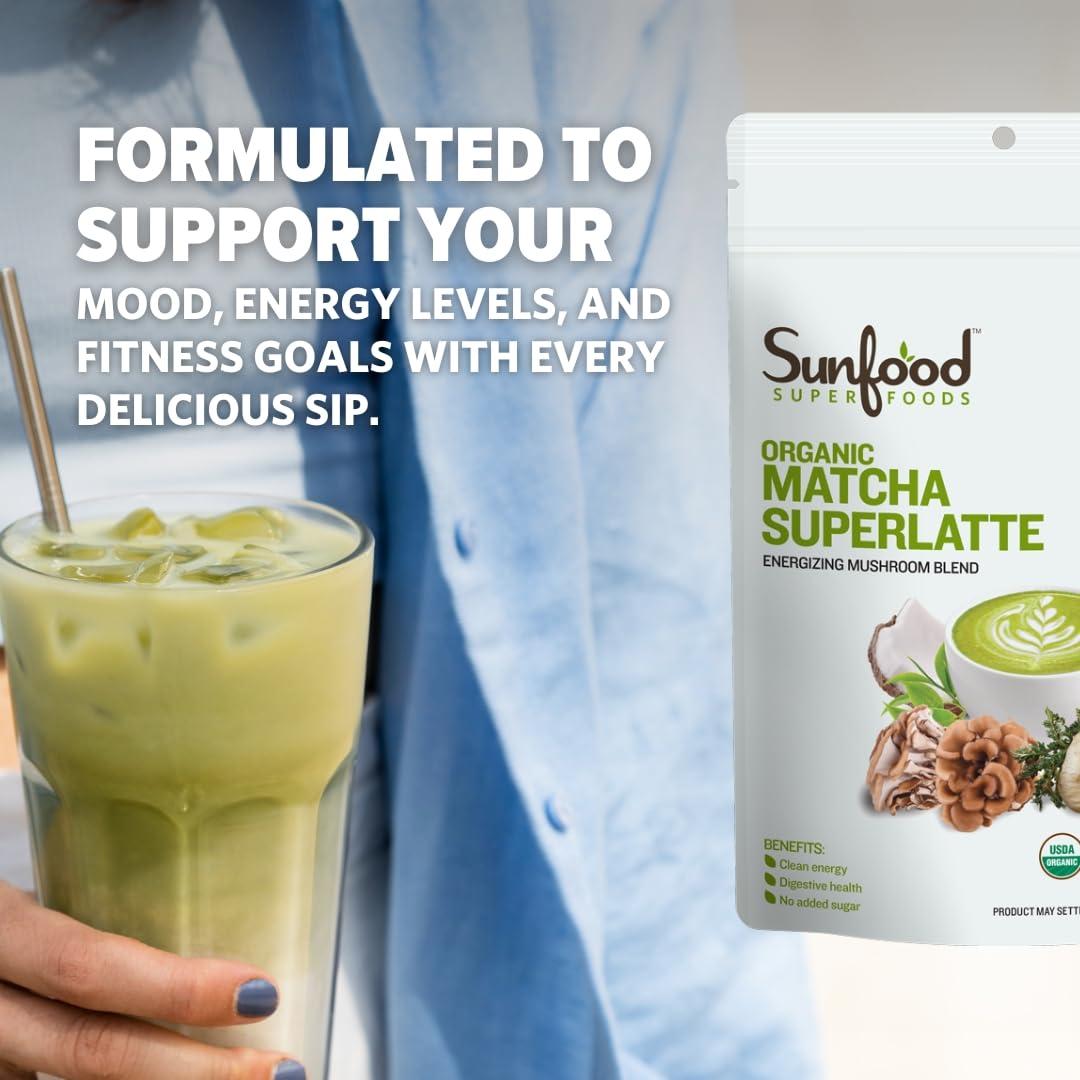 Sunfood Superfoods Sunfood Matcha Superlatte | Organic Matcha Latte - All Natural Superfoods + Adaptogens | 1 Pack, 6oz Bag | Healthy Coffee Substitute | Vegan, Non-GMO, Gluten-Free